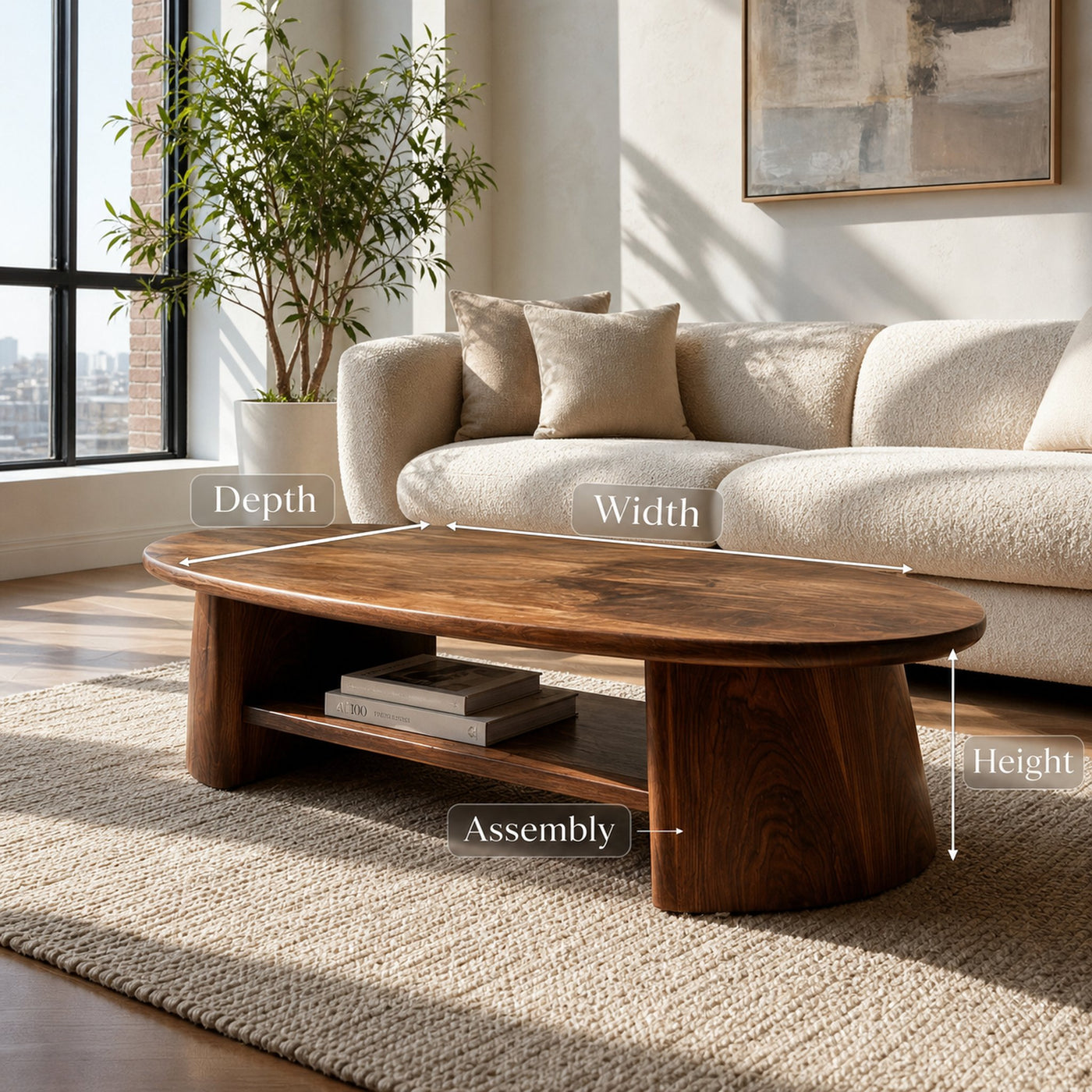 Handcrafted Oval Coffee Table With Open Storage For Home Decor - product view 8