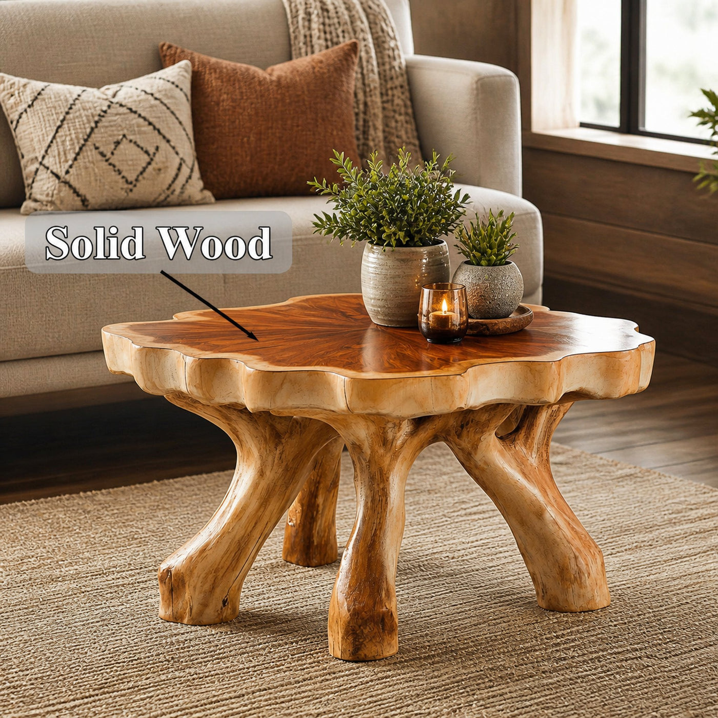 Handcrafted Rustic Coffee Table With Solid Wood Design - product view 6