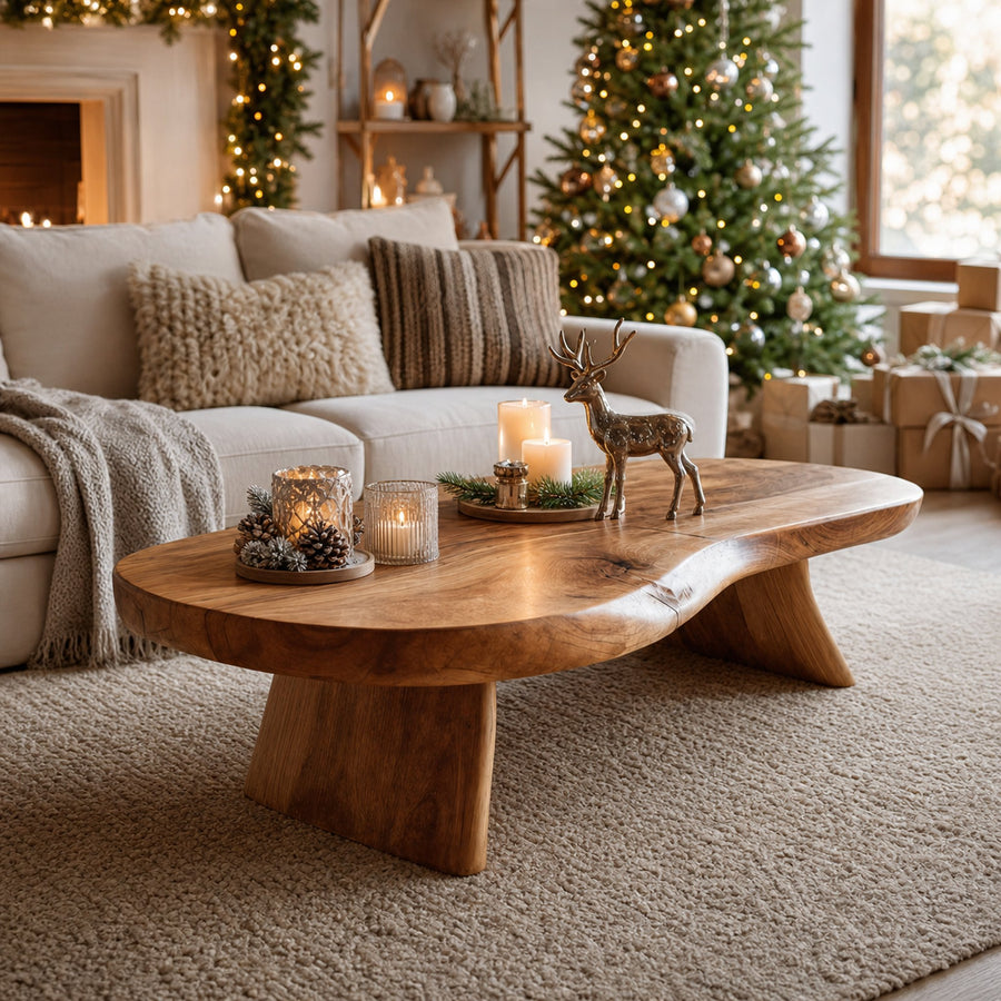 Handcrafted Rustic Solid Wood Coffee Table For Christmas Accent