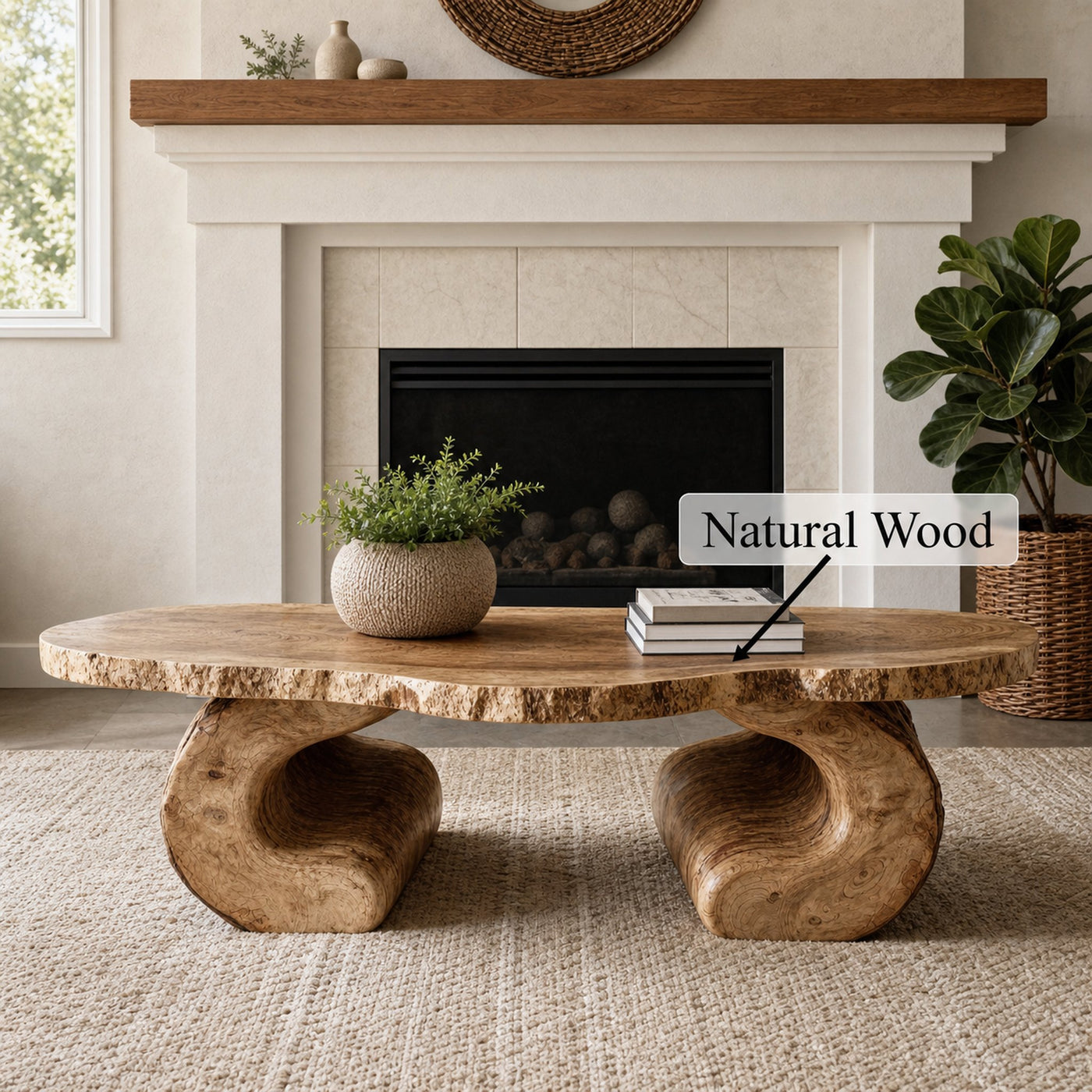 Handcrafted Rustic Wood Coffee Table Cozy Aesthetic - product view 6