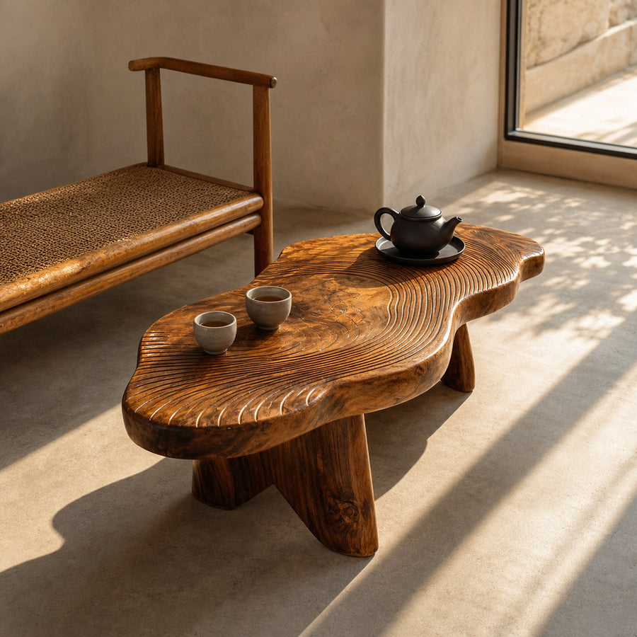 Handcrafted Solid Wood Abstract Table For Living Room Decor
