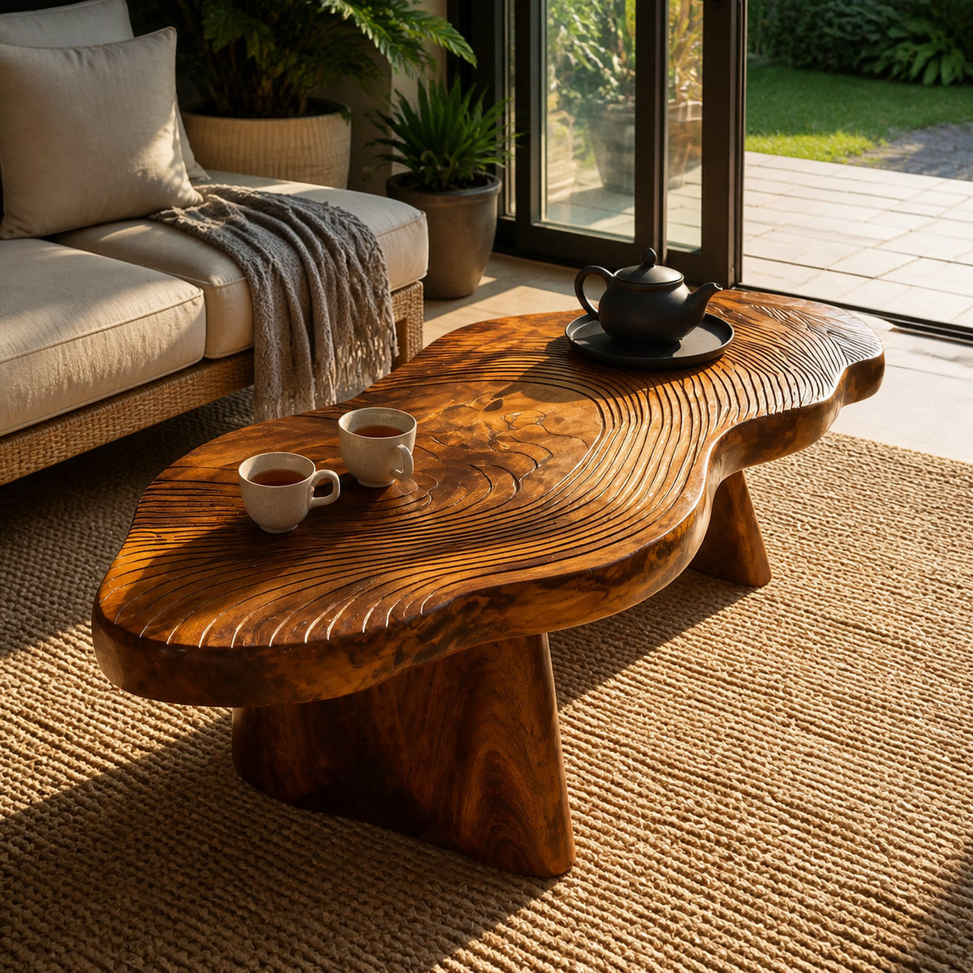 Handcrafted Solid Wood Abstract Table For Living Room Decor - product view 6