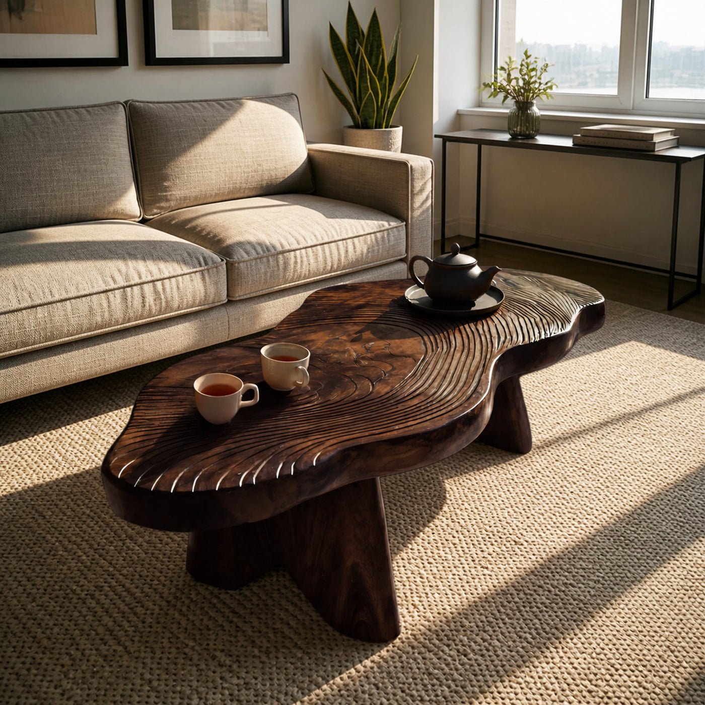 Handcrafted Solid Wood Abstract Table For Living Room Decor - product view 7