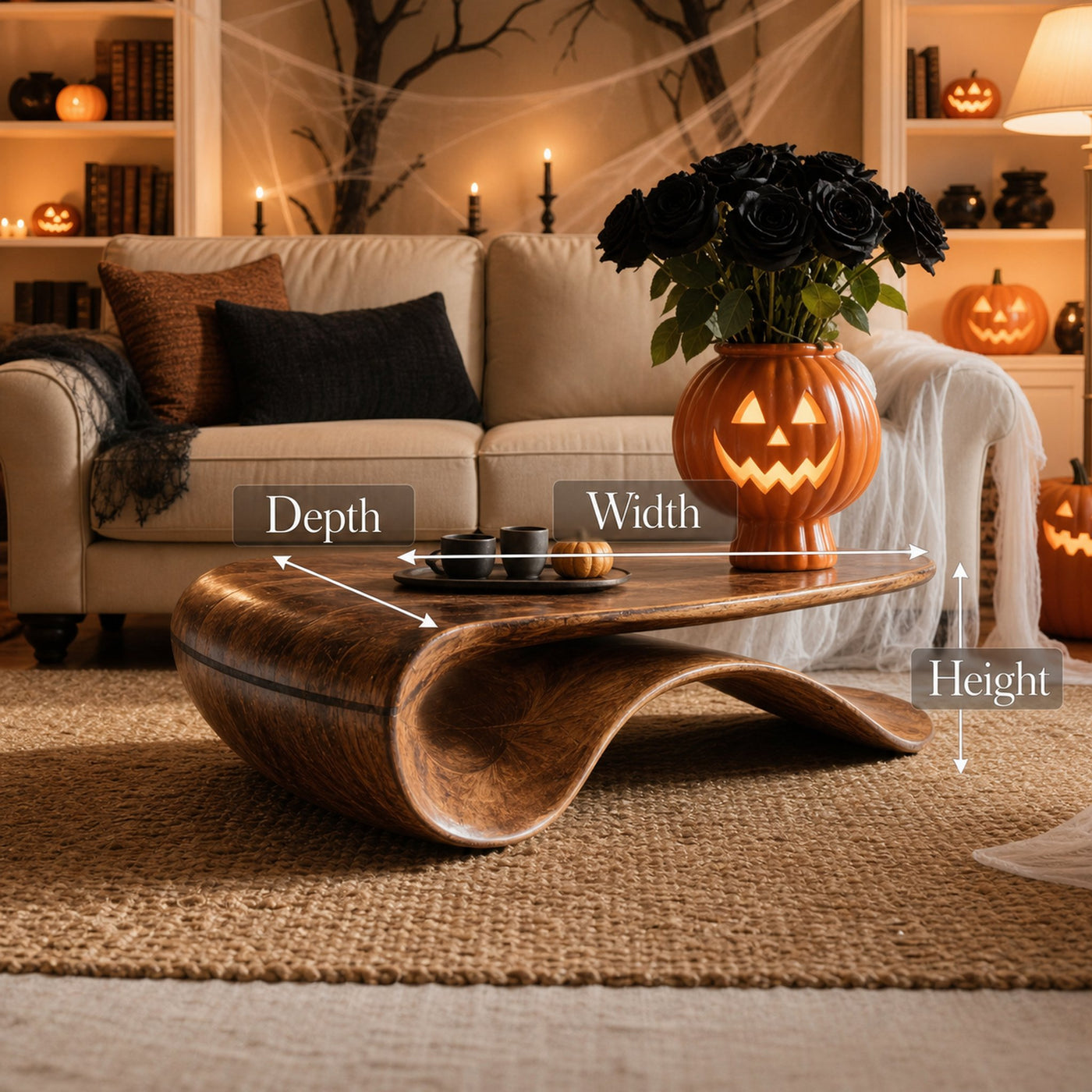 Handcrafted Solid Wood Coffee Table For Entryway Design Halloween Style - product view 6