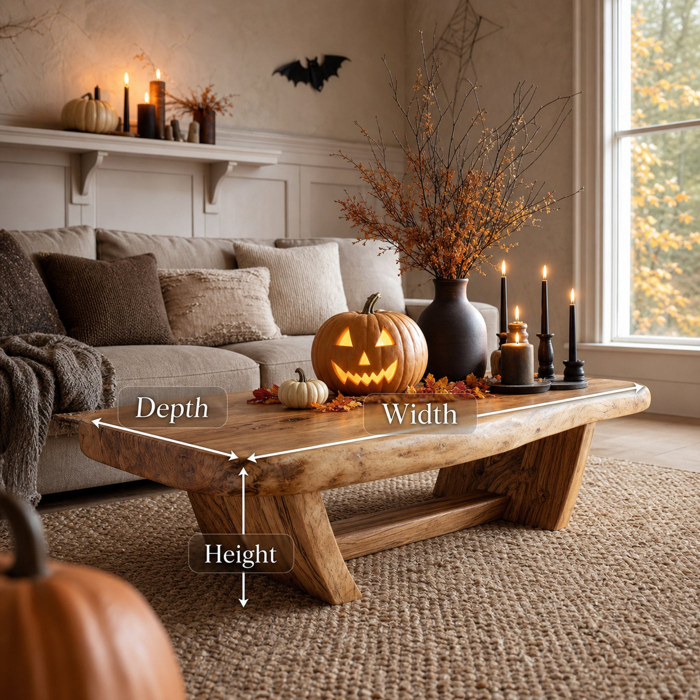 Handcrafted Solid Wood Coffee Table For Living Room Rustic Halloween - product view 6