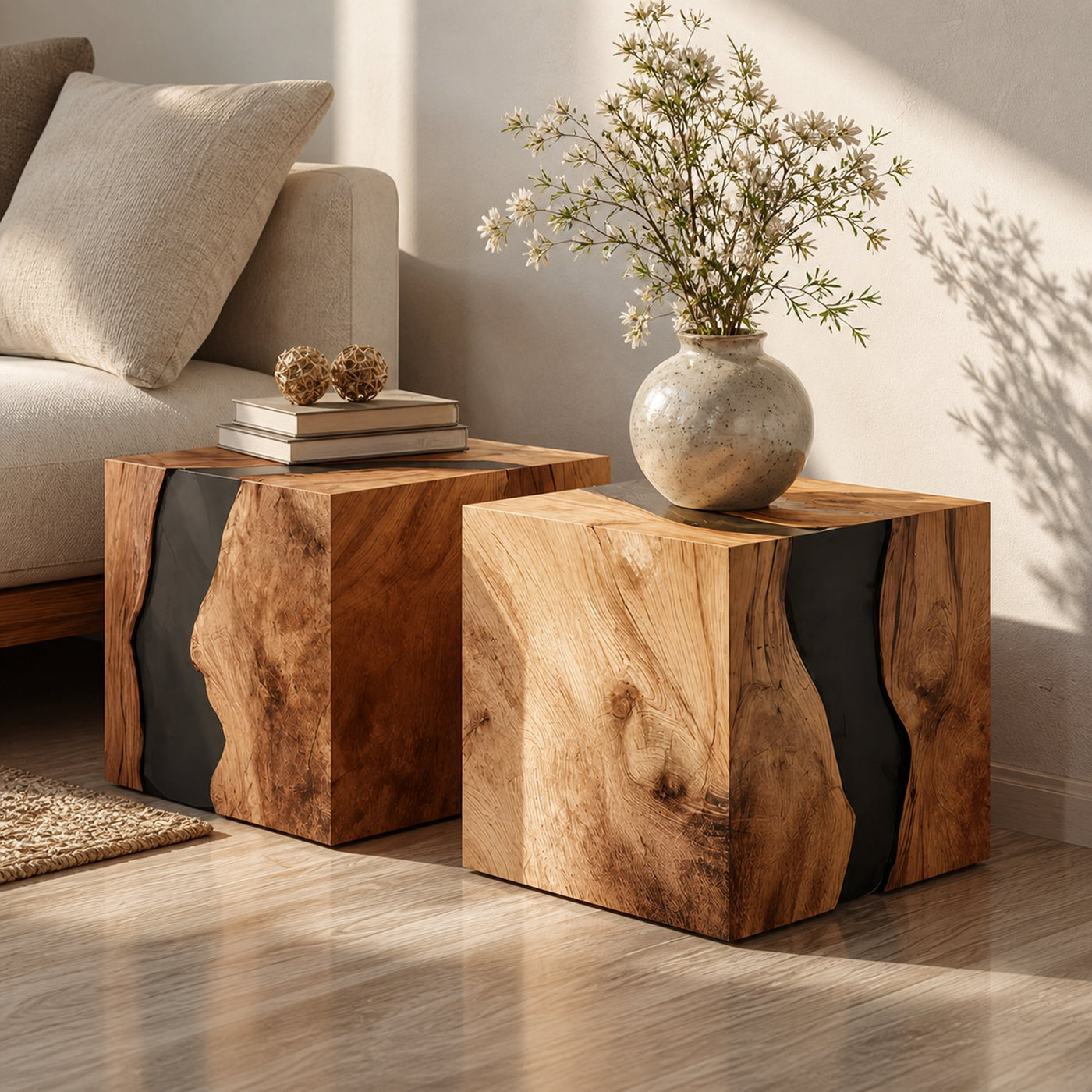 Handcrafted Solid Wood Cube Table For Natural Decor Home