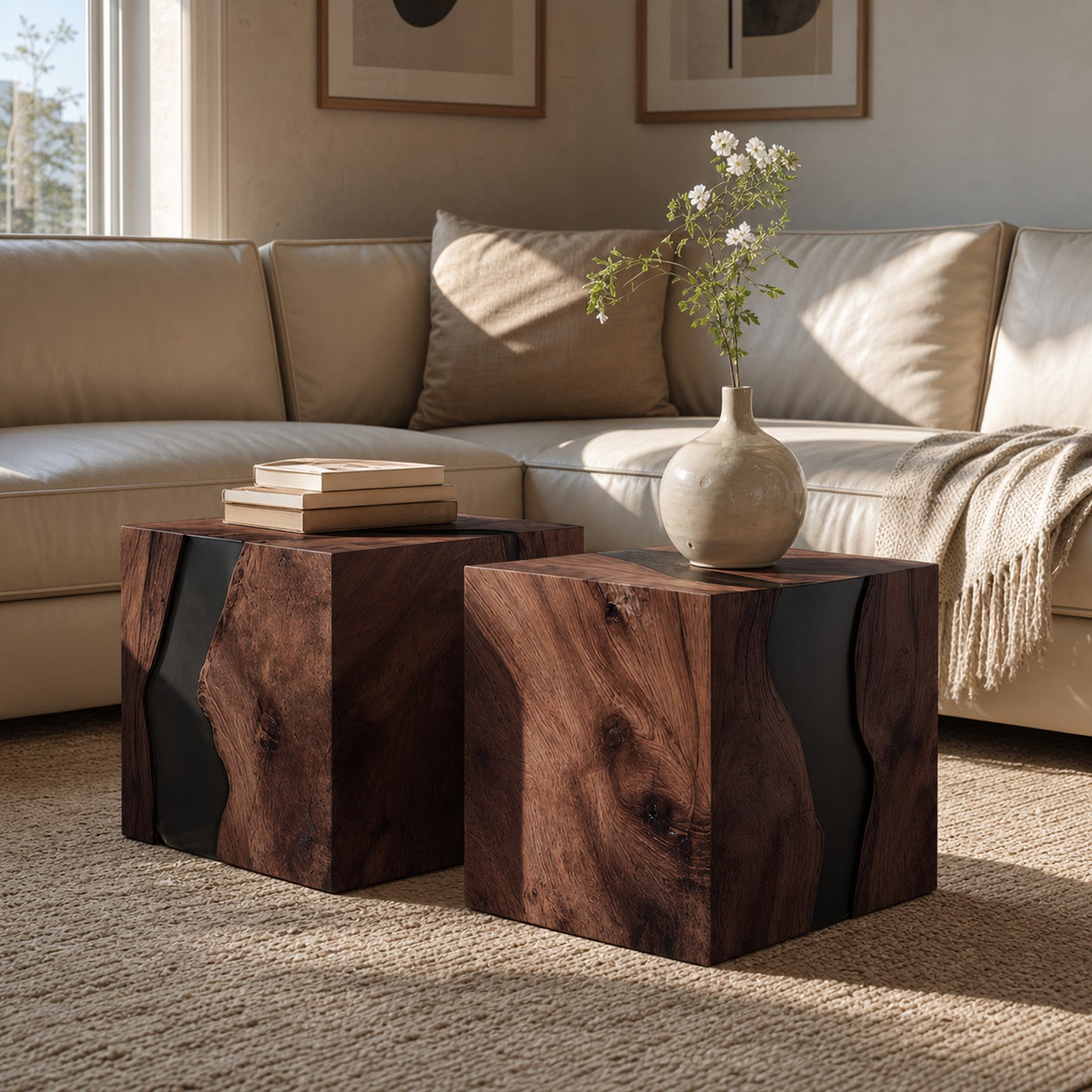 Handcrafted Solid Wood Cube Table For Natural Decor Home - product view 7