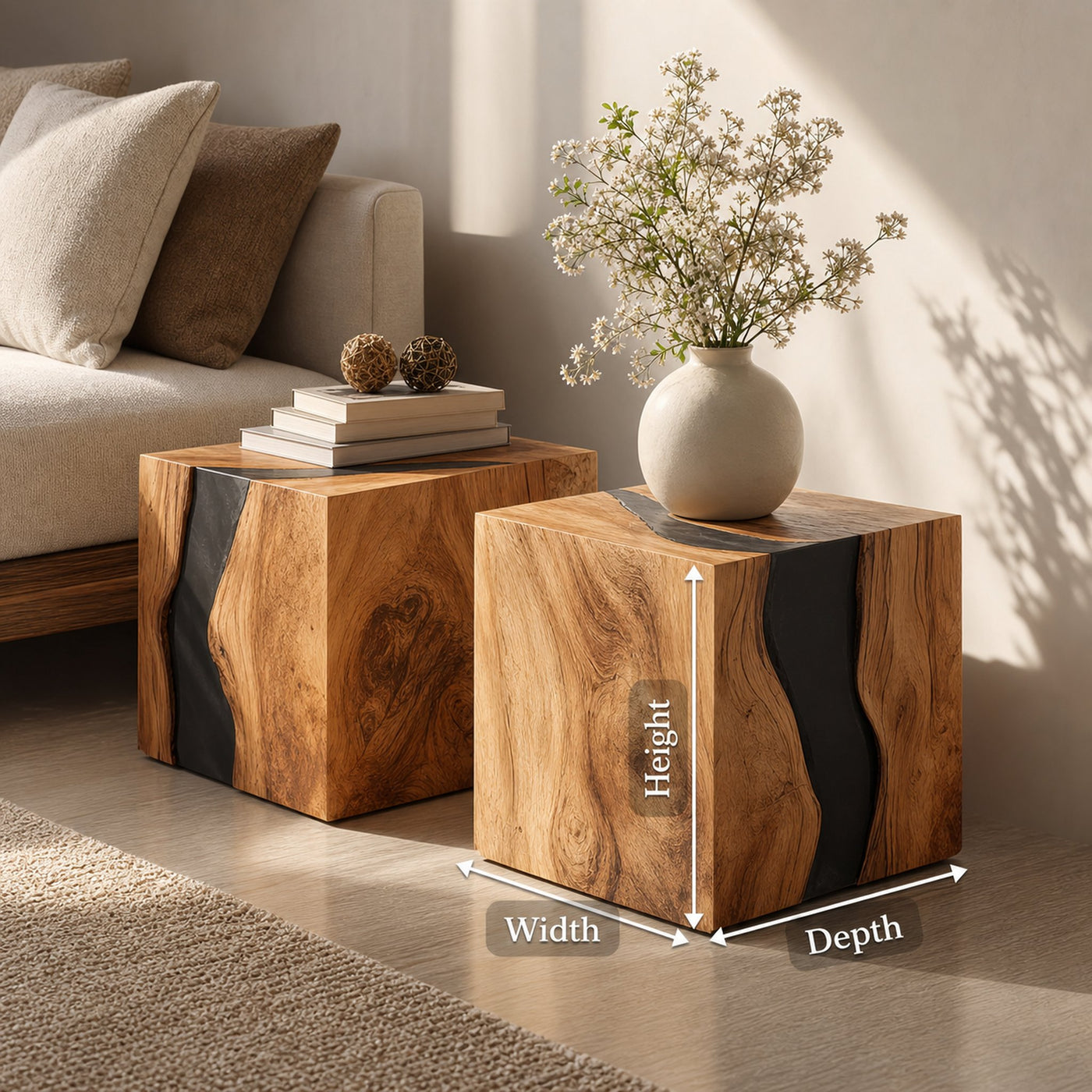 Handcrafted Solid Wood Cube Table For Natural Decor Home - product view 8