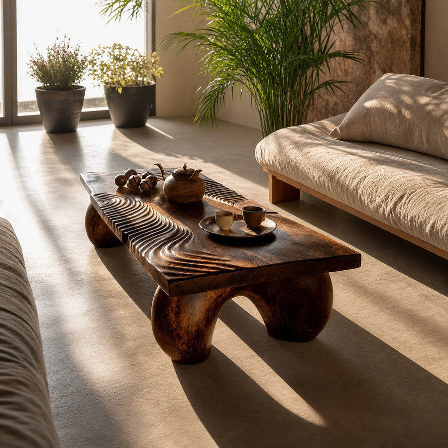 Handcrafted Solid Wood Irregular Coffee Table For Living Room