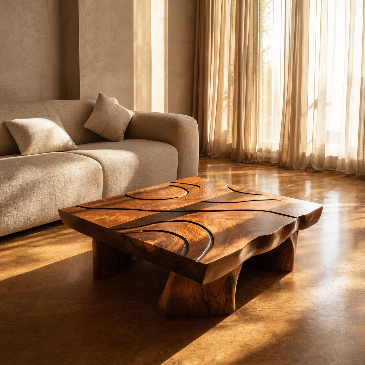 Handcrafted Solid Wood Live Edge Table For Living Room