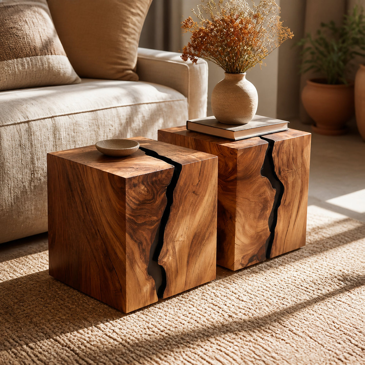Handcrafted Solid Wood Low Coffee Table For Living Decor