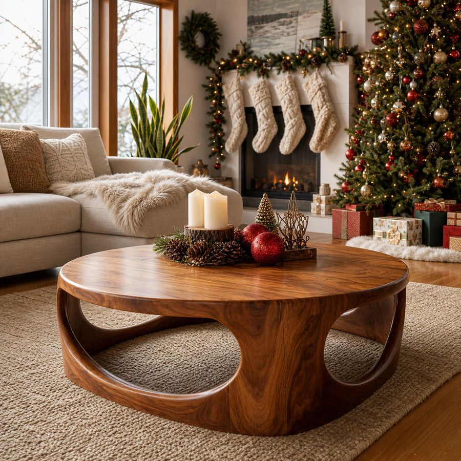 Handcrafted Wooden Coffee Table For Living Room Christmas Setup