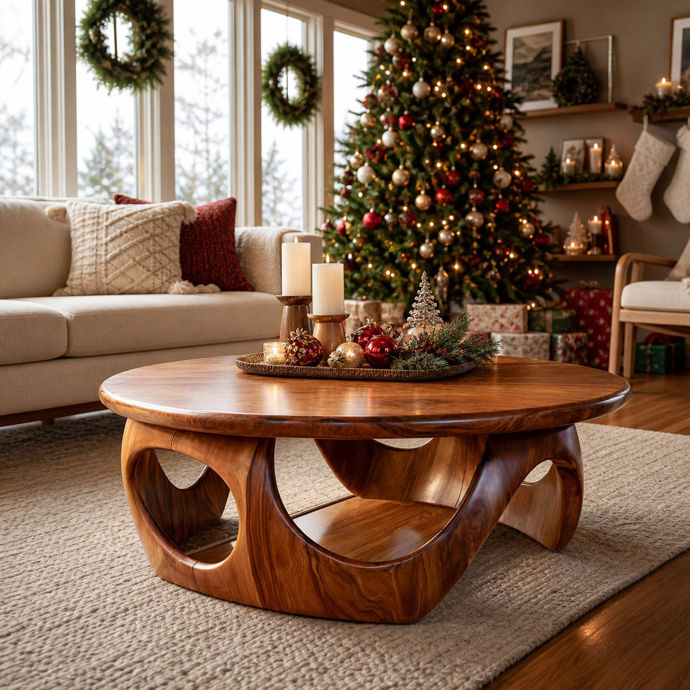 Handcrafted Wooden Coffee Table For Living Room Christmas Style
