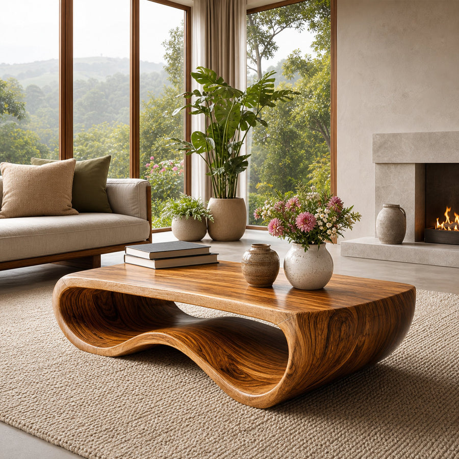 Handcrafted Wooden Coffee Table For Luxury Living Room