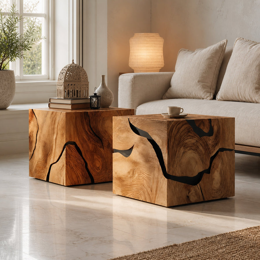 Handcrafted Wooden Cube Coffee Table For Rustic Decor