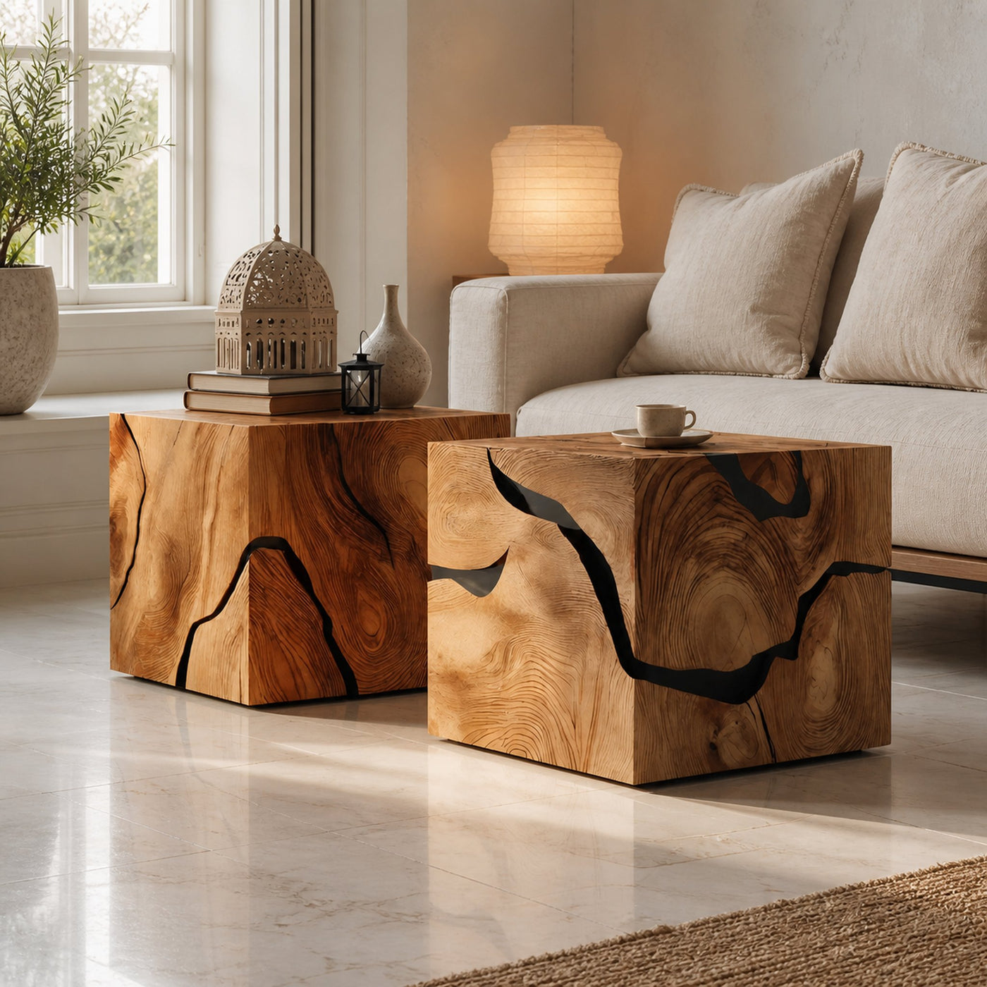 Handcrafted Wooden Cube Coffee Table For Rustic Decor