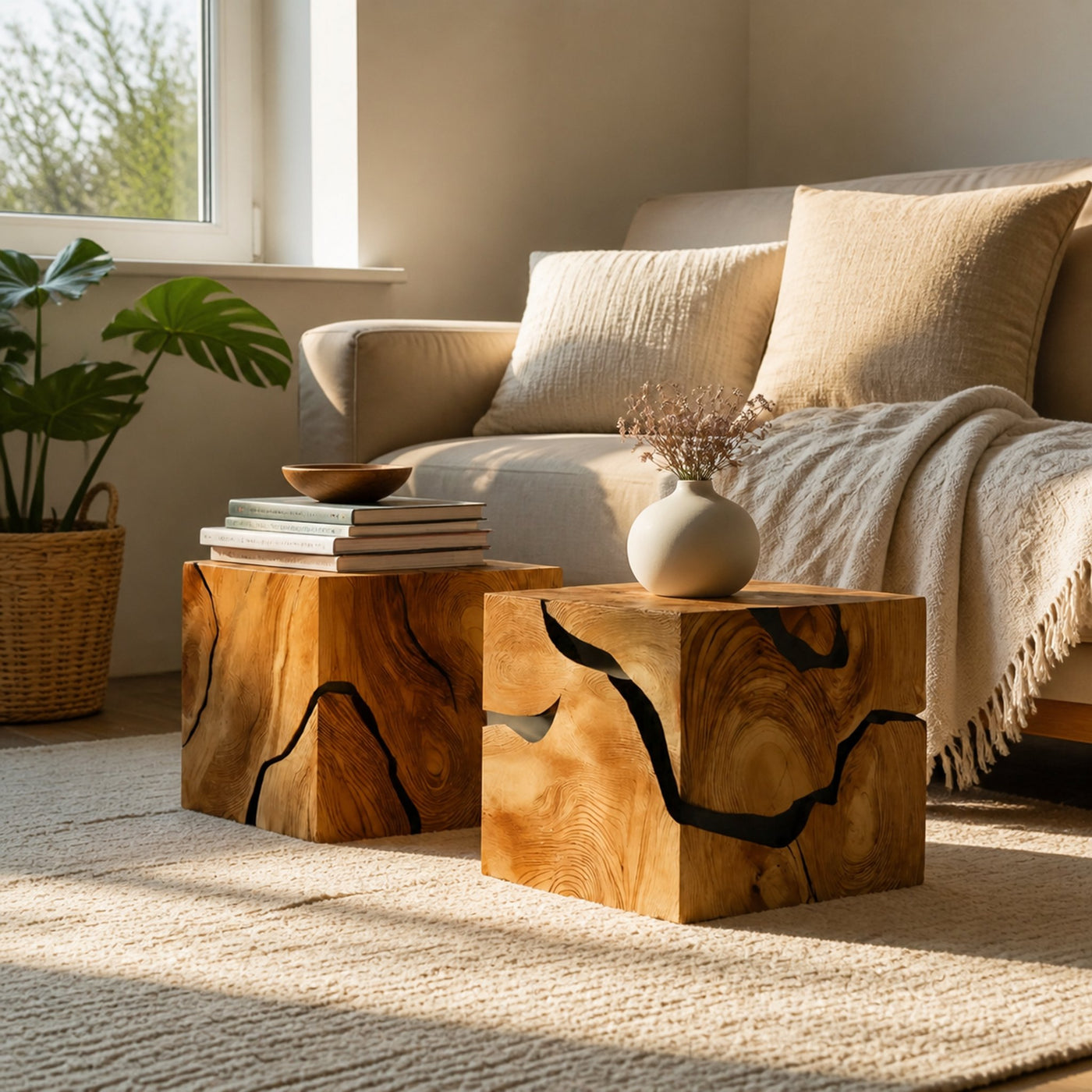 Handcrafted Wooden Cube Coffee Table For Rustic Decor - product view 6