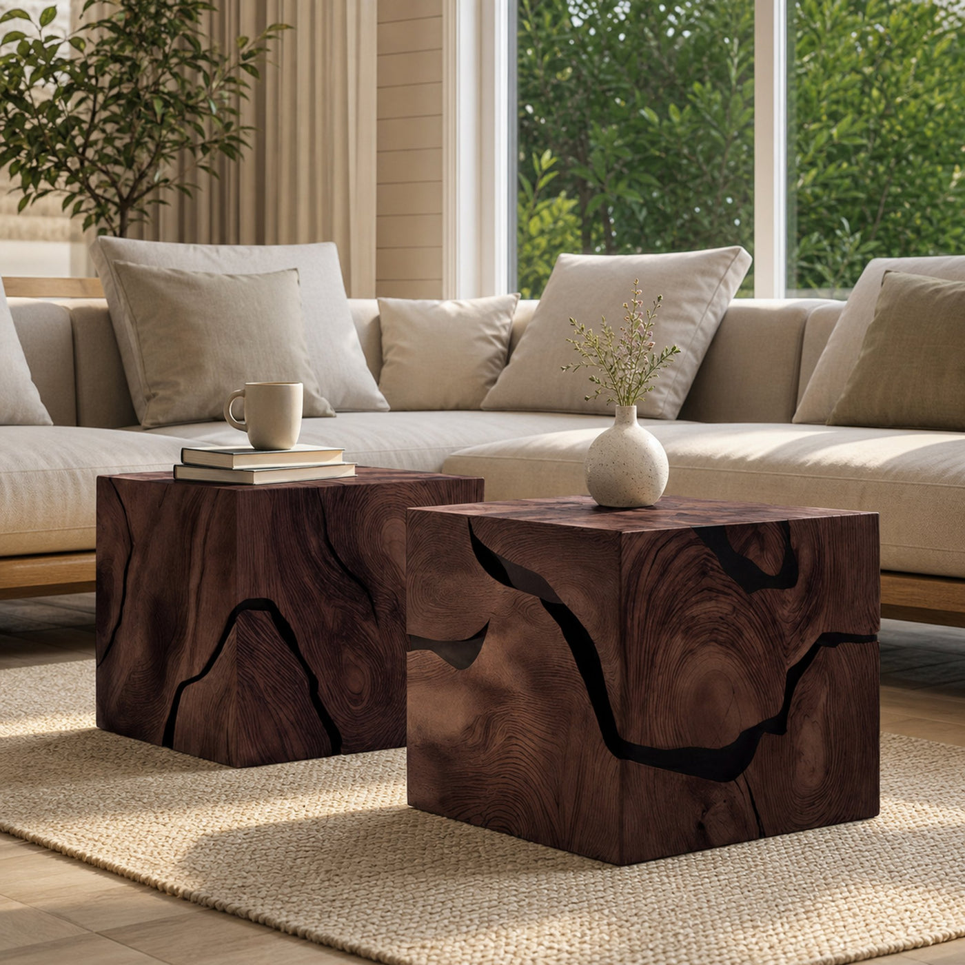 Handcrafted Wooden Cube Coffee Table For Rustic Decor - product view 7