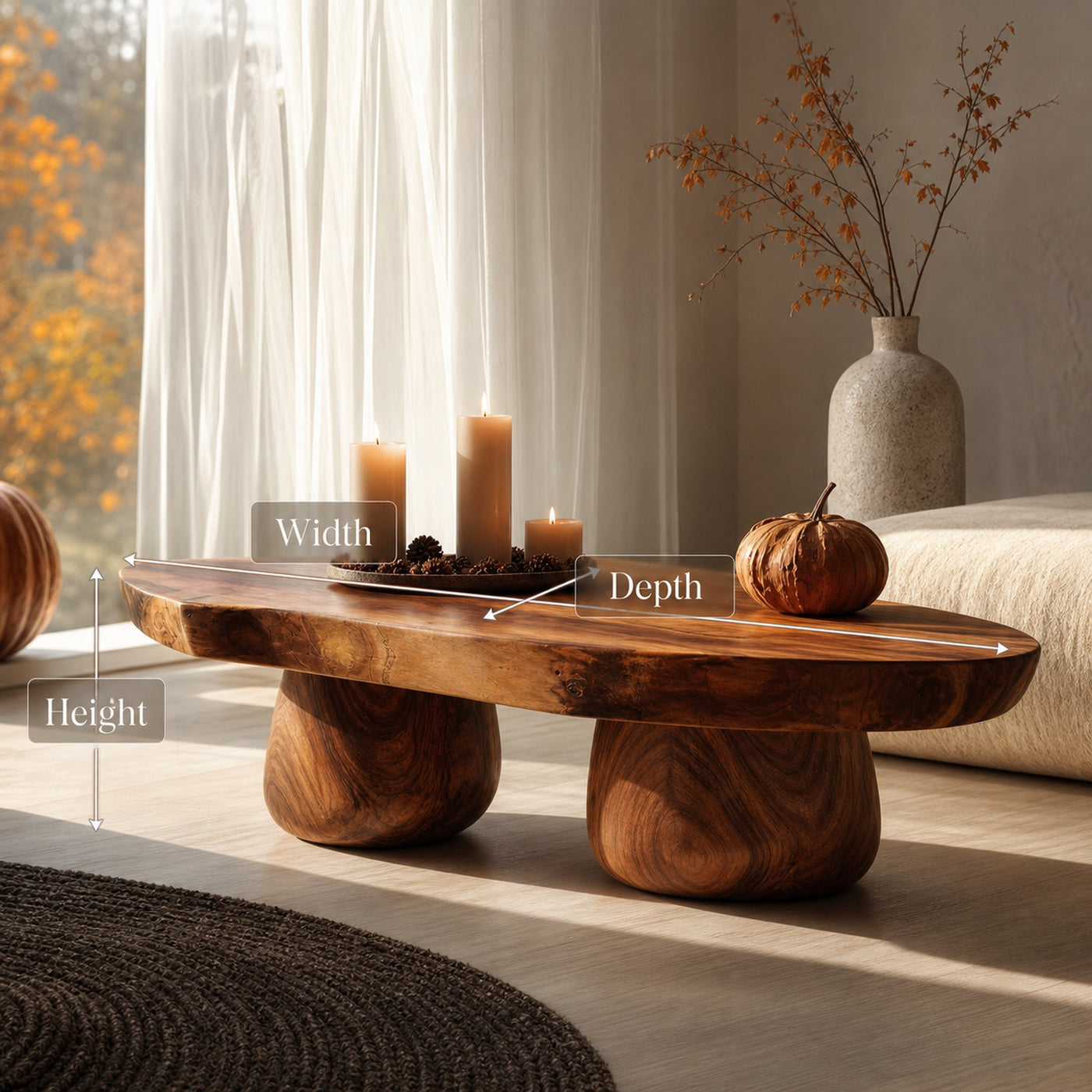 Handcrafted Wooden Live Edge Coffee Table Entryway Design Spooky Touch - product view 6