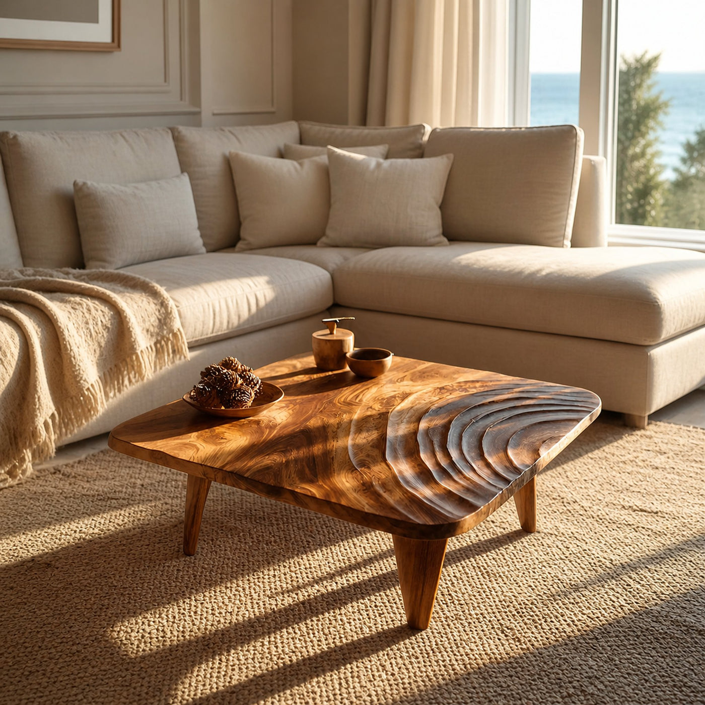 Handcrafted Wooden Live Edge Coffee Table For Entryway - product view 6