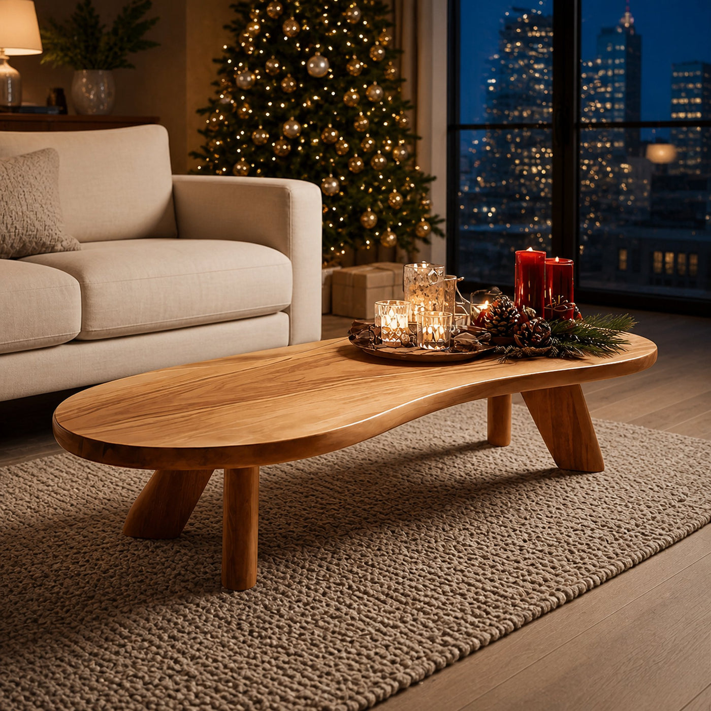 Handcrafted Wooden Live Edge Coffee Table For Holiday Decor - product view 6