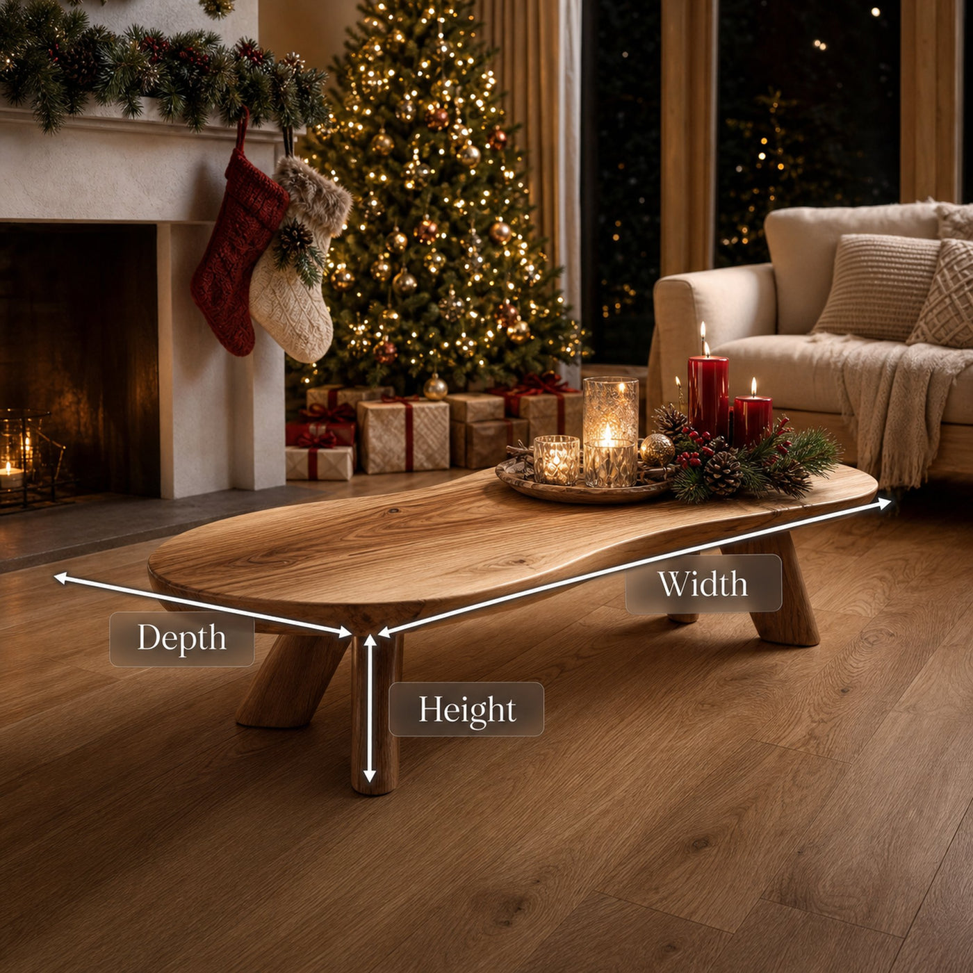 Handcrafted Wooden Live Edge Coffee Table For Holiday Decor - product view 8