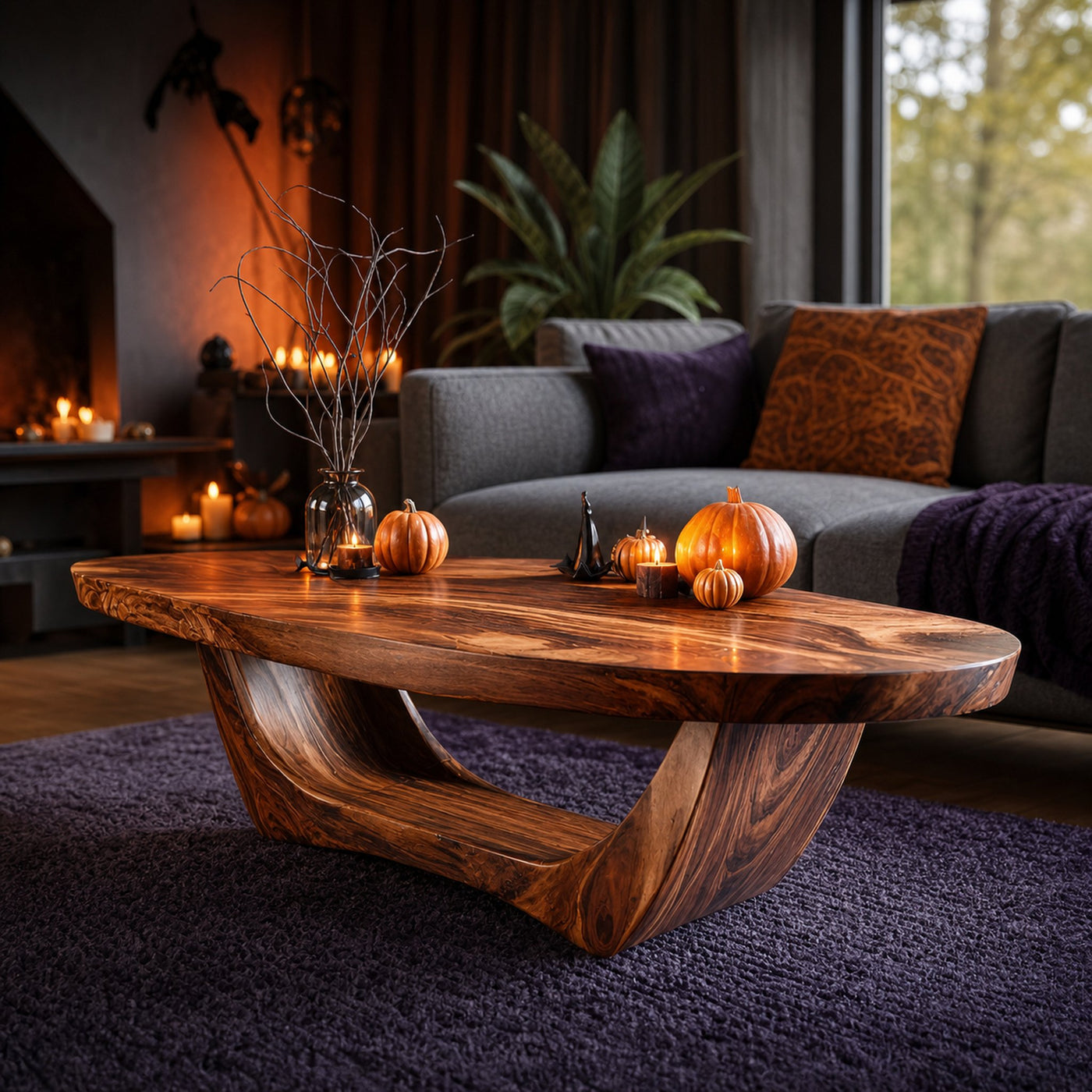 Handcrafted Wooden Live Edge Coffee Table For Living Room Halloween Style