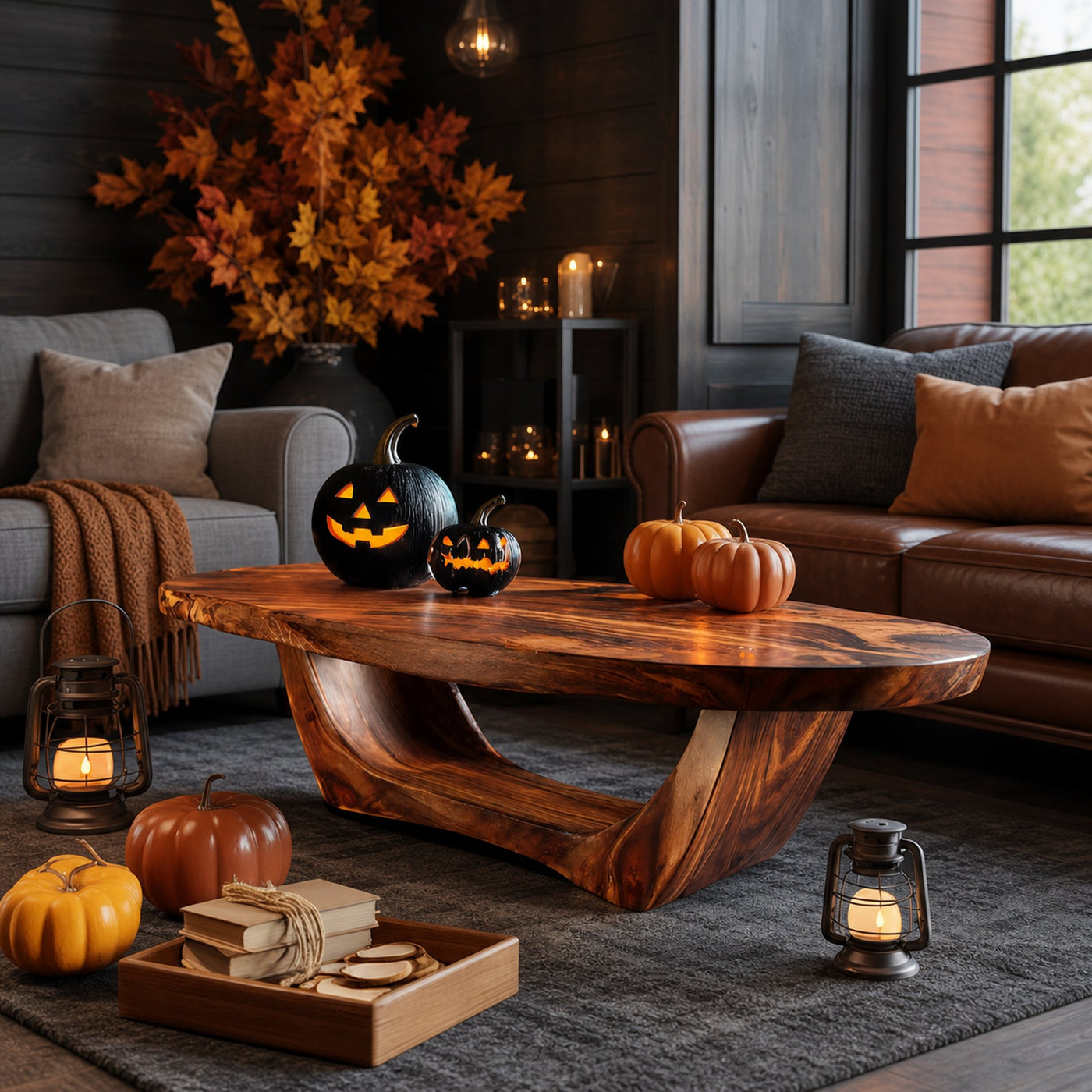 Handcrafted Wooden Live Edge Coffee Table For Living Room Halloween Style - product view 6