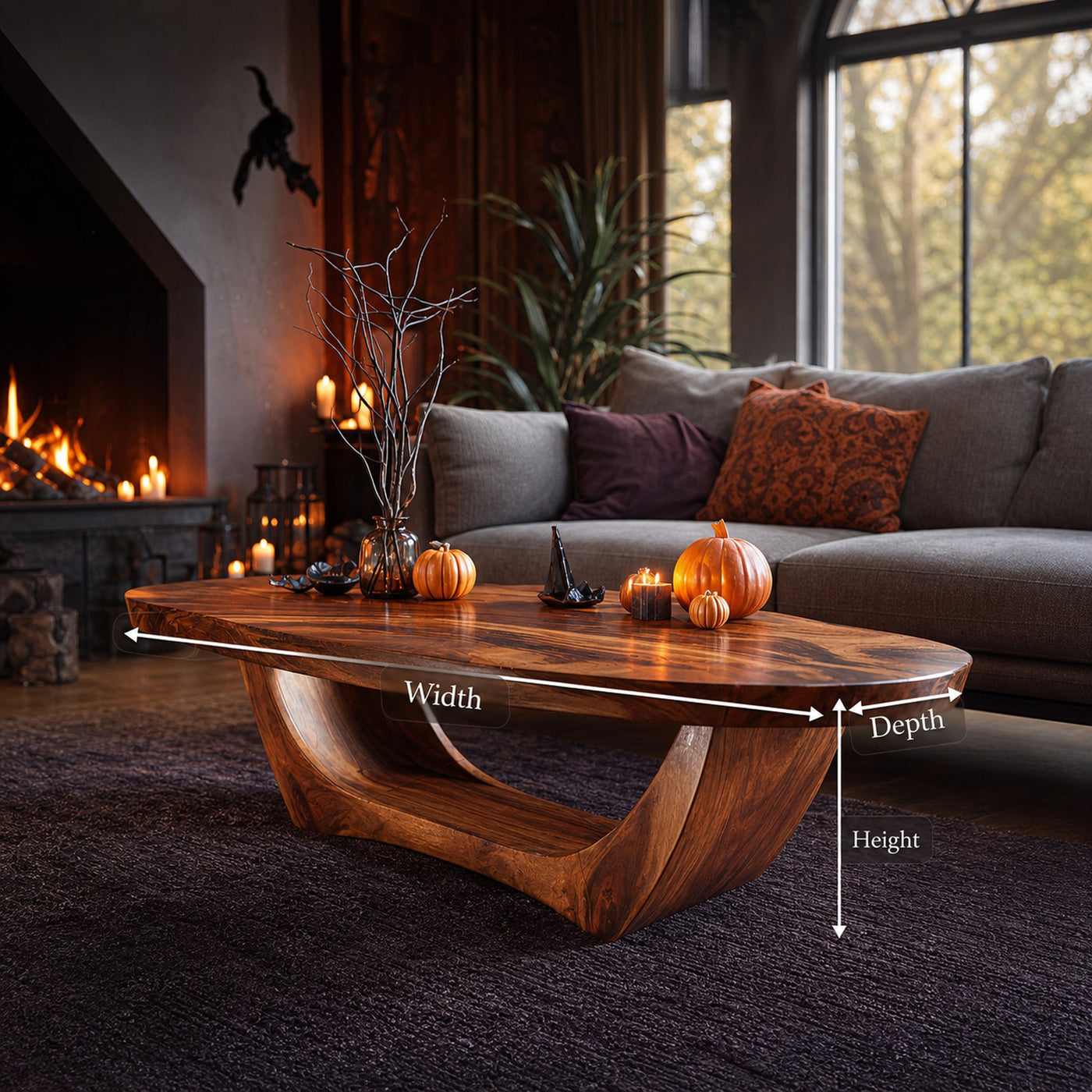 Handcrafted Wooden Live Edge Coffee Table For Living Room Halloween Style - product view 8