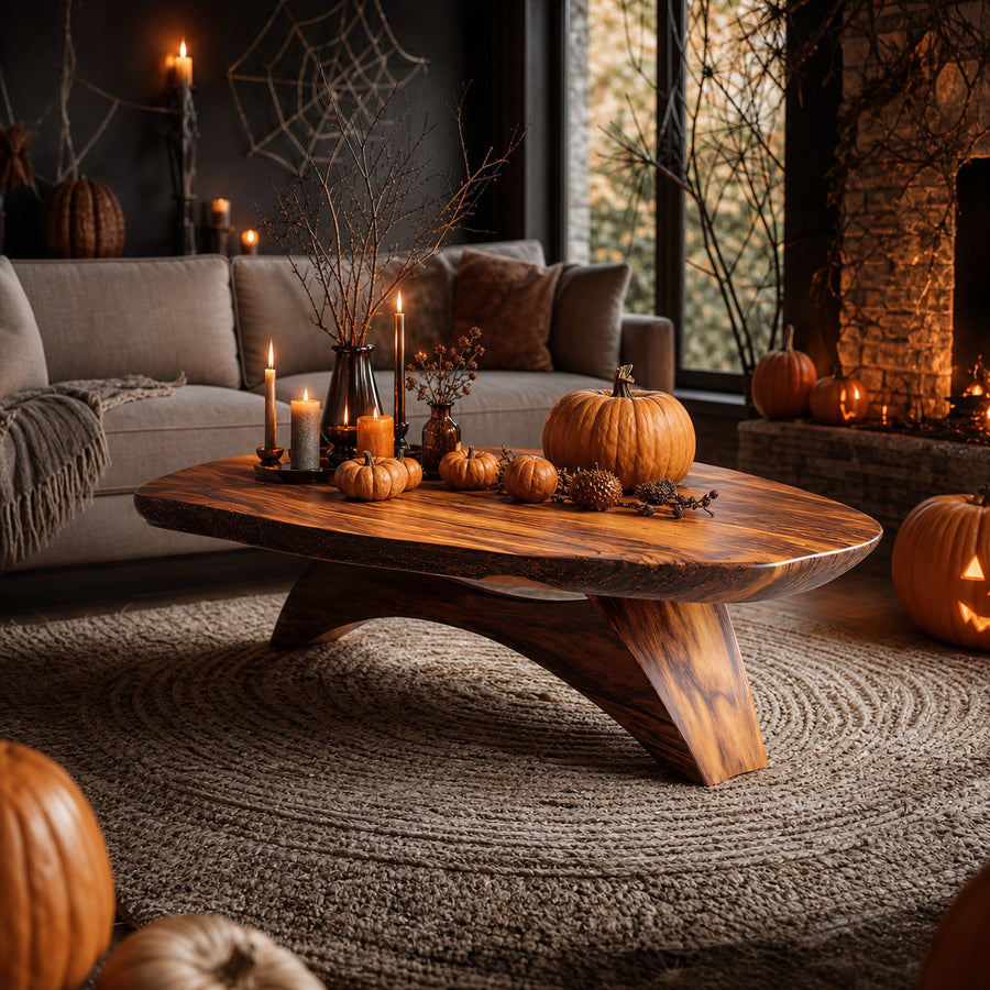 Handcrafted Wooden Live Edge Coffee Table For Living Room Pumpkin Decor