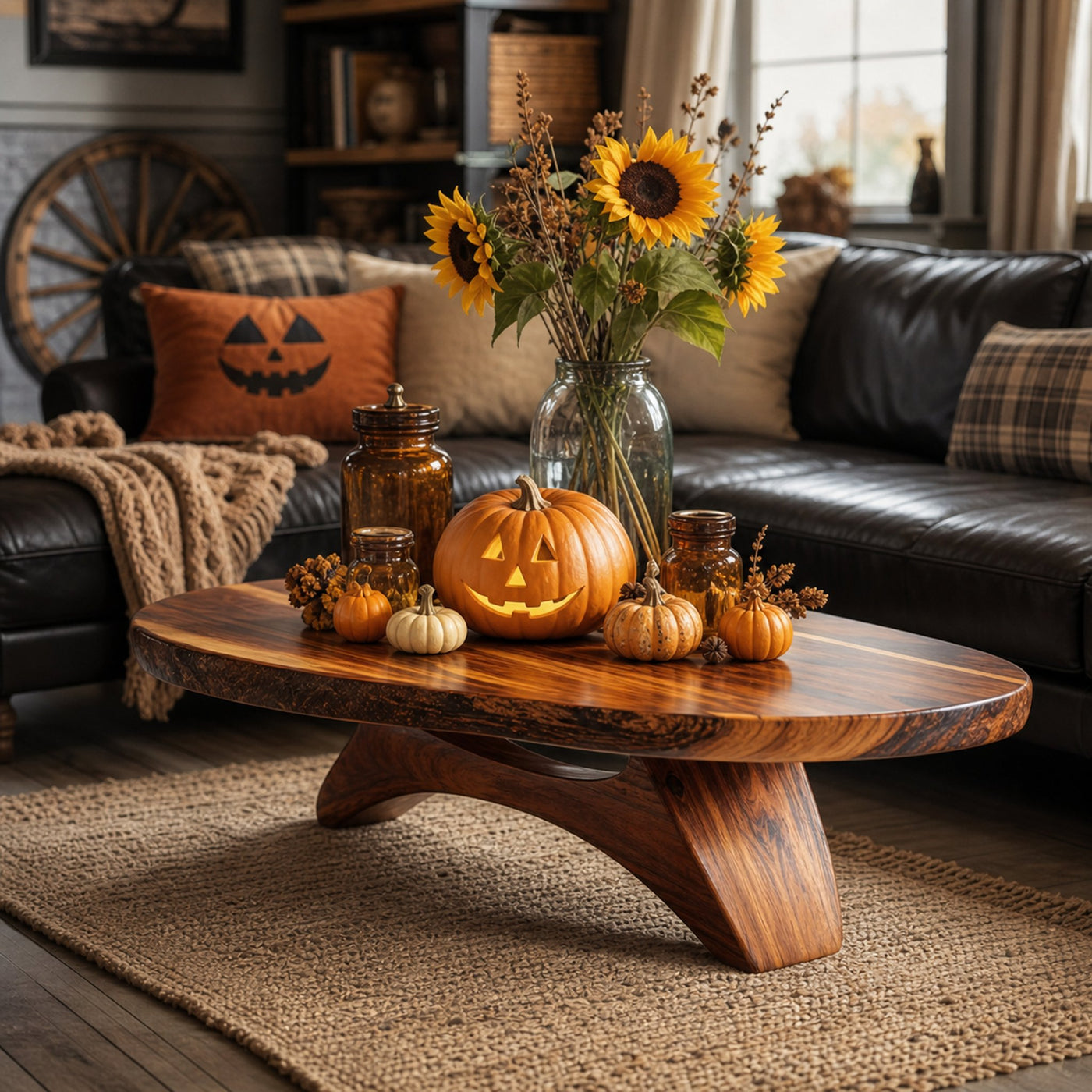 Handcrafted Wooden Live Edge Coffee Table For Living Room Pumpkin Decor - product view 6