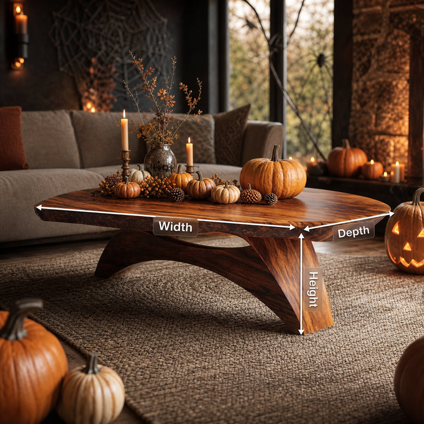 Handcrafted Wooden Live Edge Coffee Table For Living Room Pumpkin Decor - product view 8