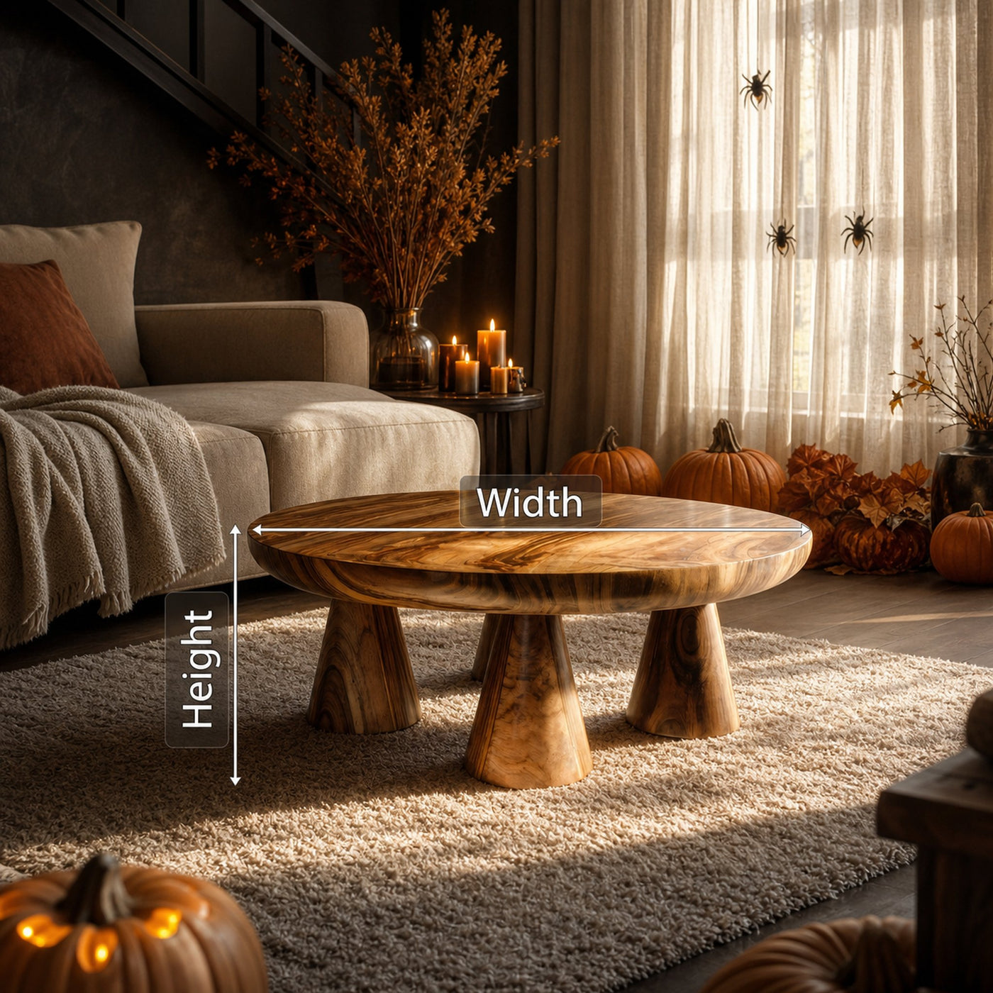 Handcrafted Wooden Live Edge Coffee Table Furniture Decor Pumpkin Season - product view 6