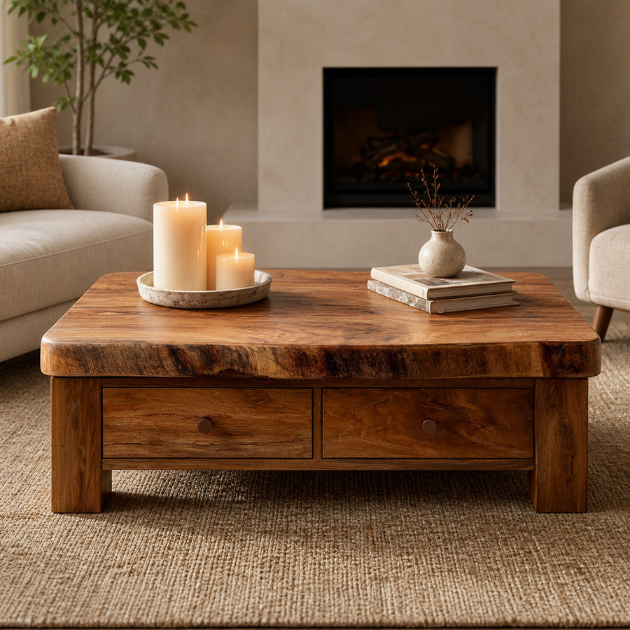 Heirloom Style Solid Wood Coffee Table Balanced Modern Living Room Interior