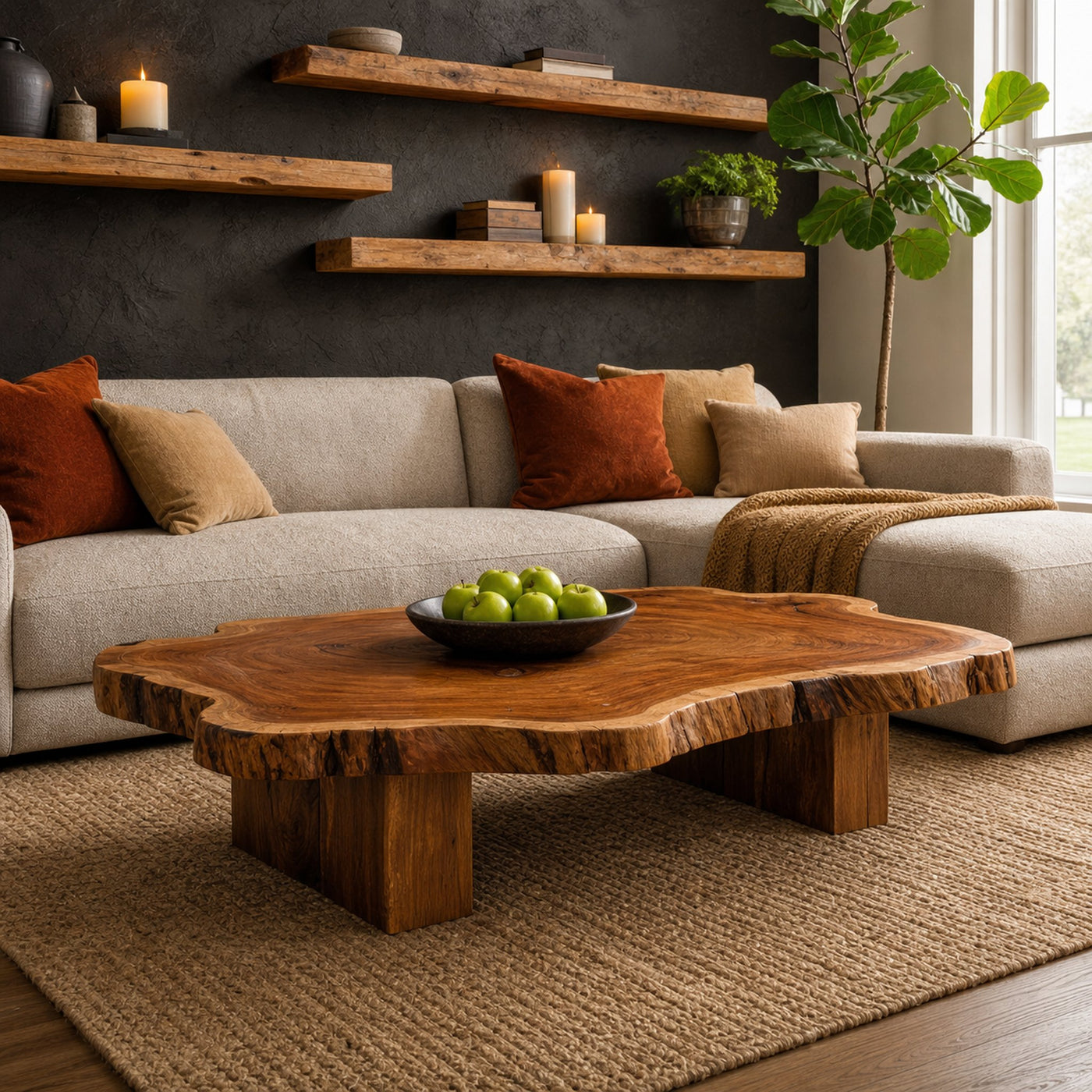 Live Edge Solid Wood Coffee Table Organic Modern Living Room Interior