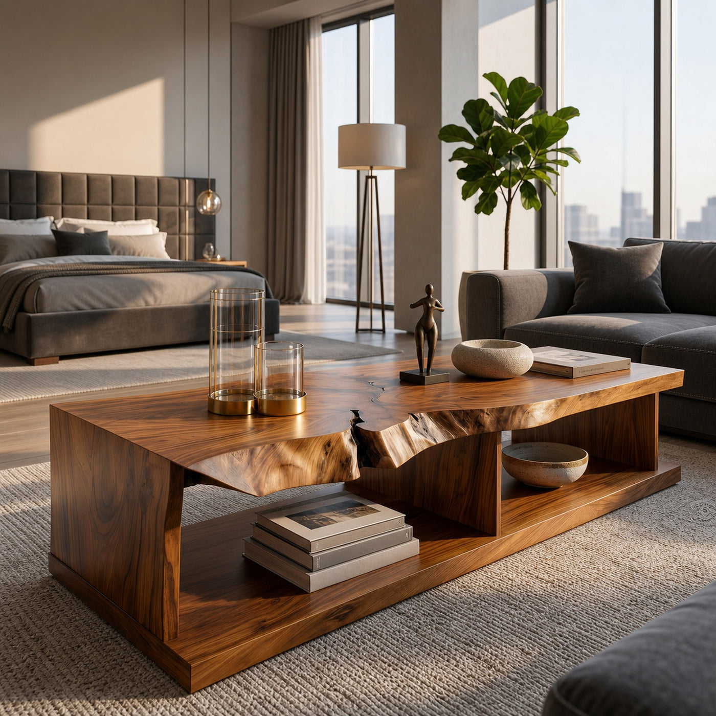 Live Edge Storage Coffee Table For Apartment Lounge - product view 6