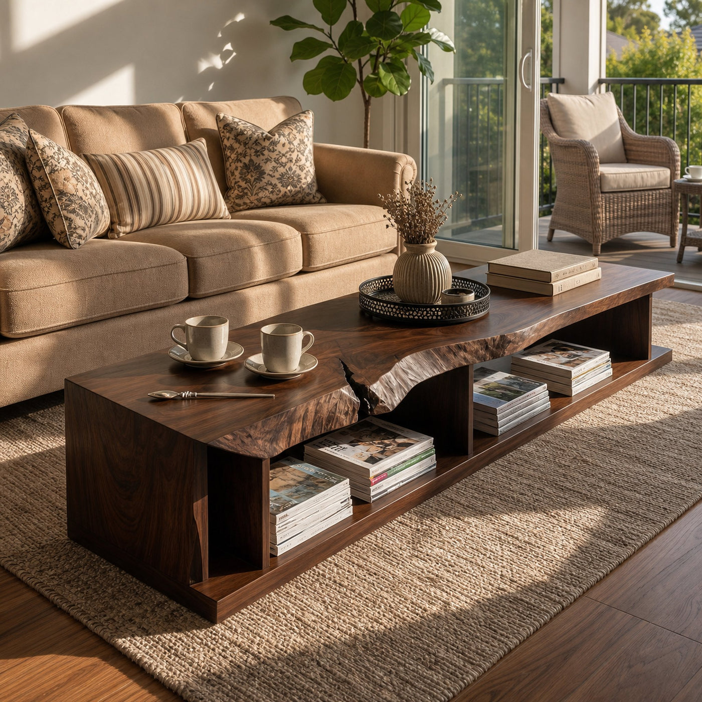 Live Edge Storage Coffee Table For Apartment Lounge - product view 7