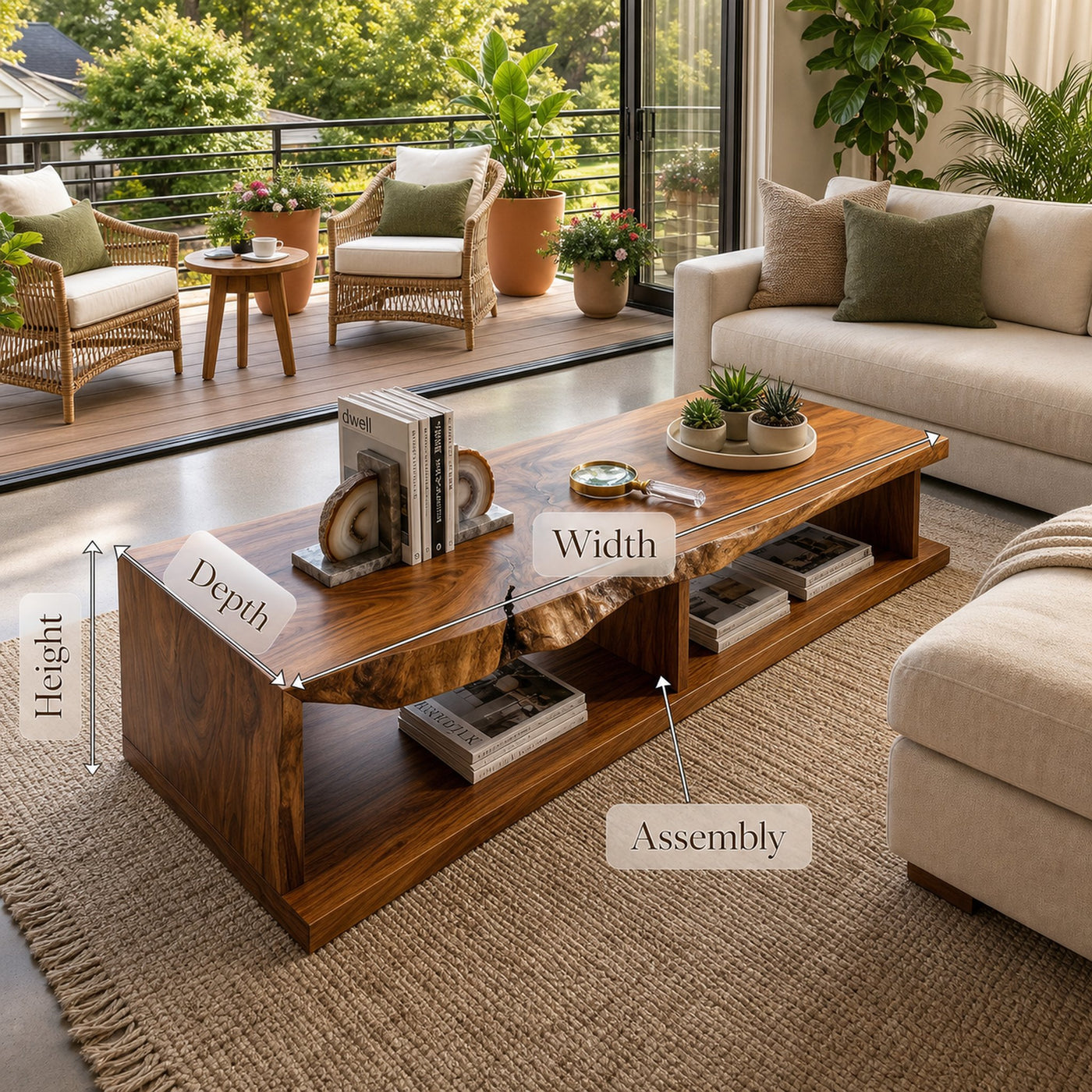 Live Edge Storage Coffee Table For Apartment Lounge - product view 8