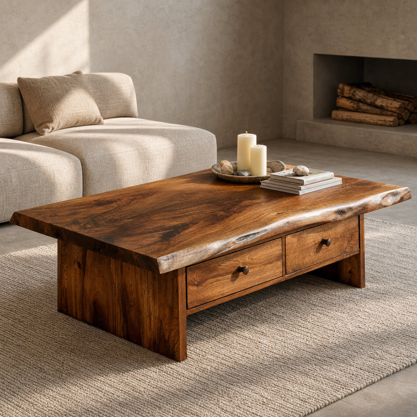 Low Profile Solid Wood Coffee Table Timeless Living Room Interior