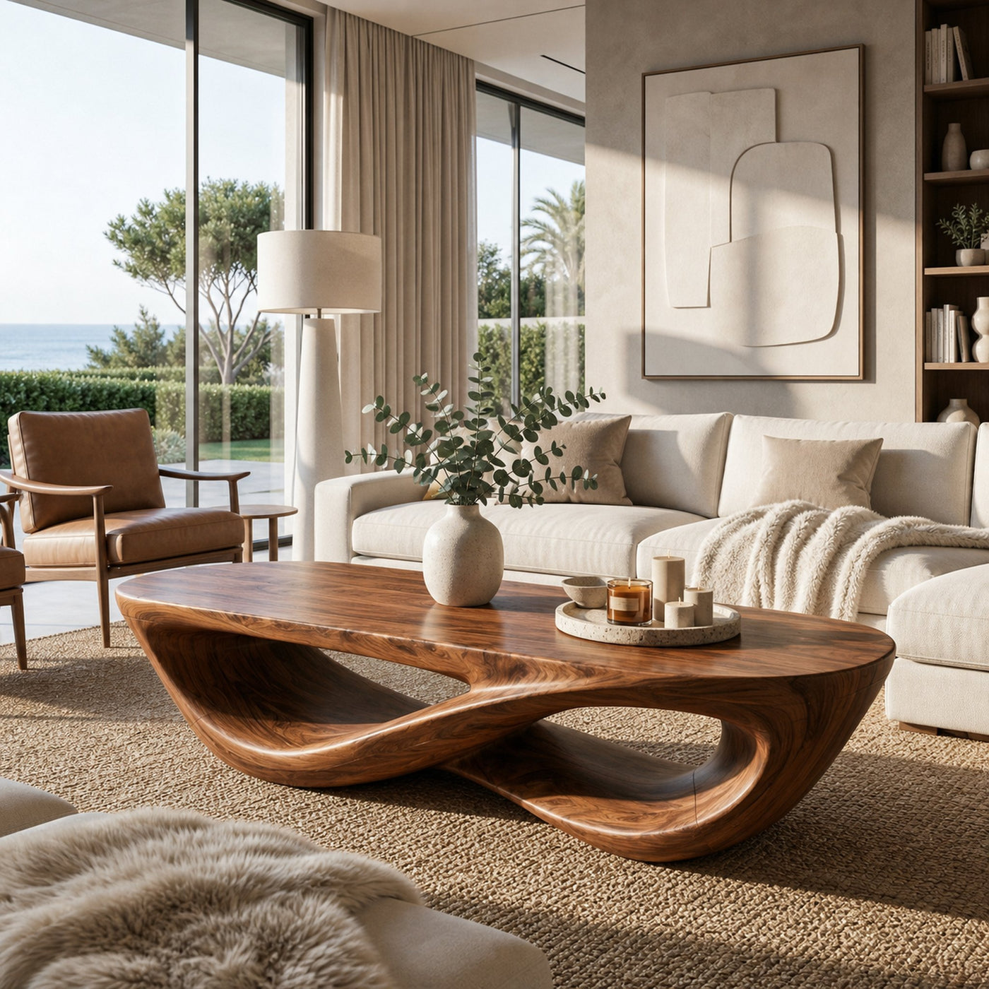 Luxury Coffee Table With Double Loop Base For Living Room