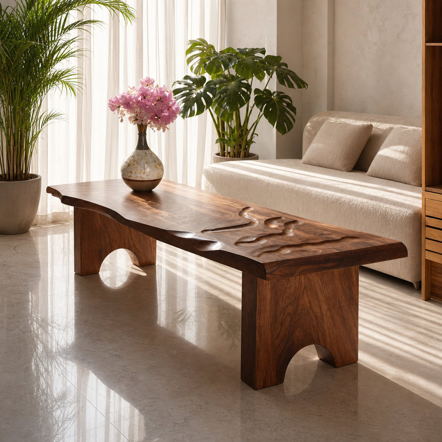 Mid Century Abstract Solid Wood Coffee Table For Entryway