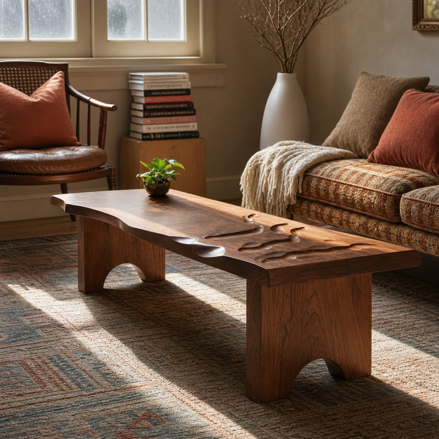 Mid Century Abstract Solid Wood Coffee Table For Entryway - product view 6