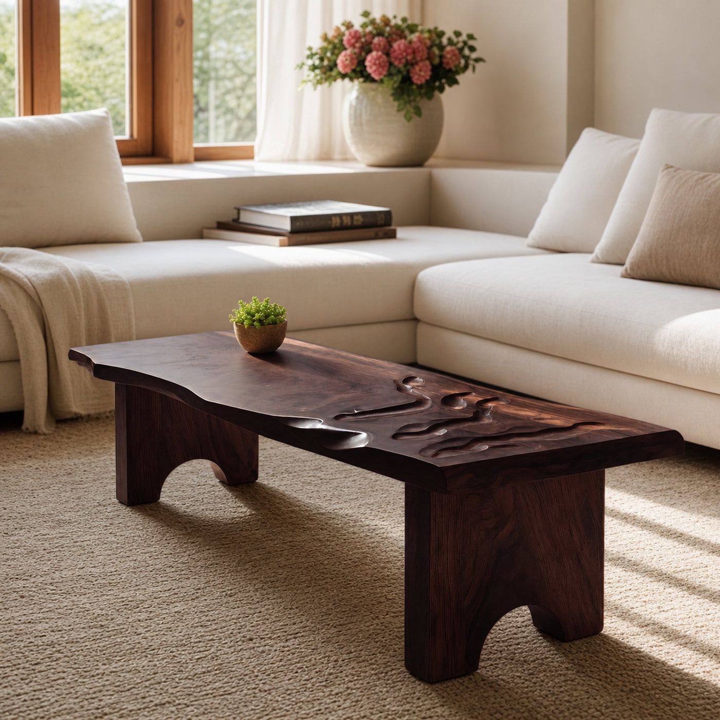 Mid Century Abstract Solid Wood Coffee Table For Entryway - product view 7