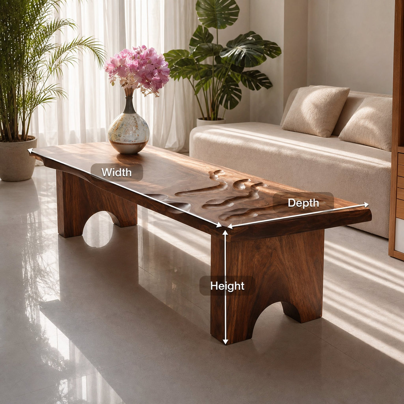 Mid Century Abstract Solid Wood Coffee Table For Entryway - product view 8
