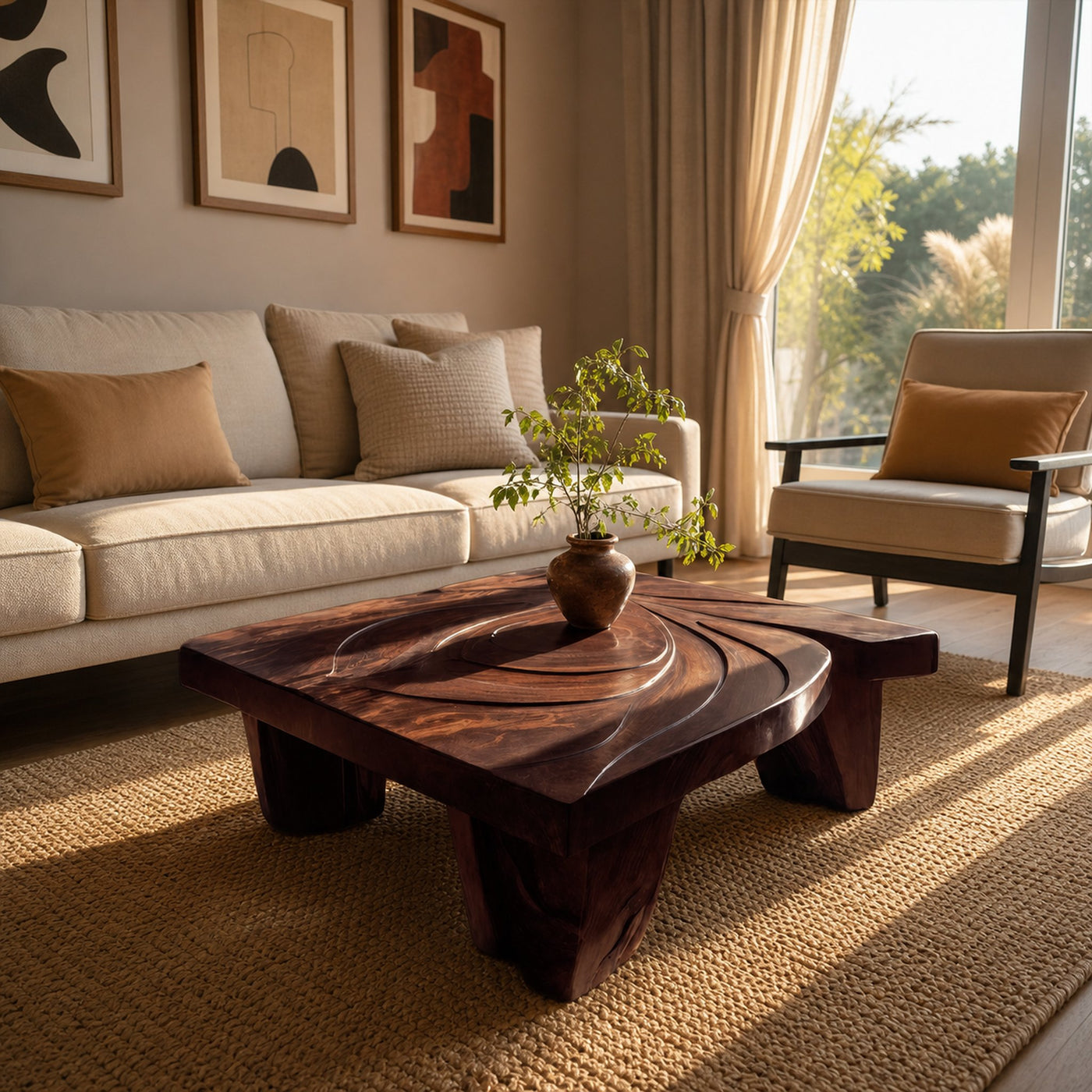 Mid Century Abstract Solid Wood Coffee Table For Living Room - product view 7