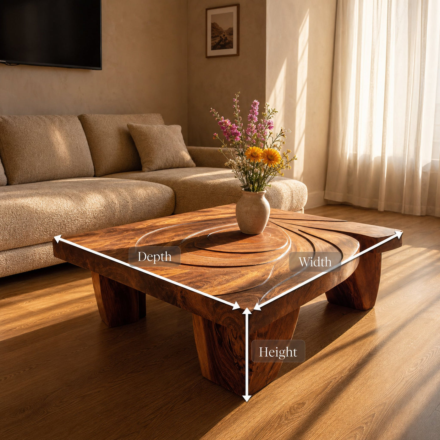 Mid Century Abstract Solid Wood Coffee Table For Living Room - product view 8