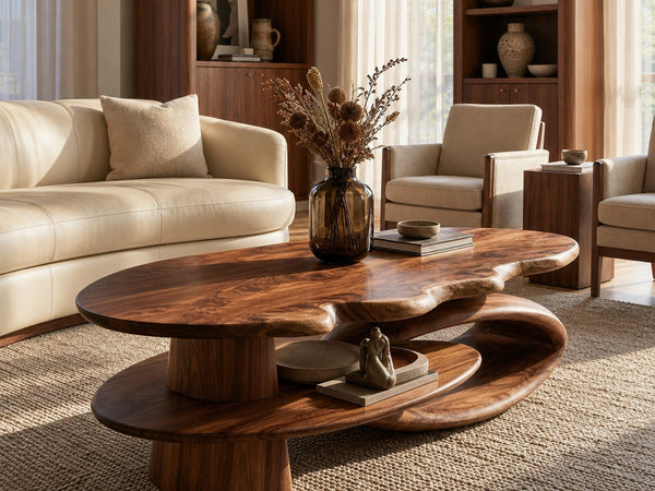 Mid Century Curved Coffee Table Living Room