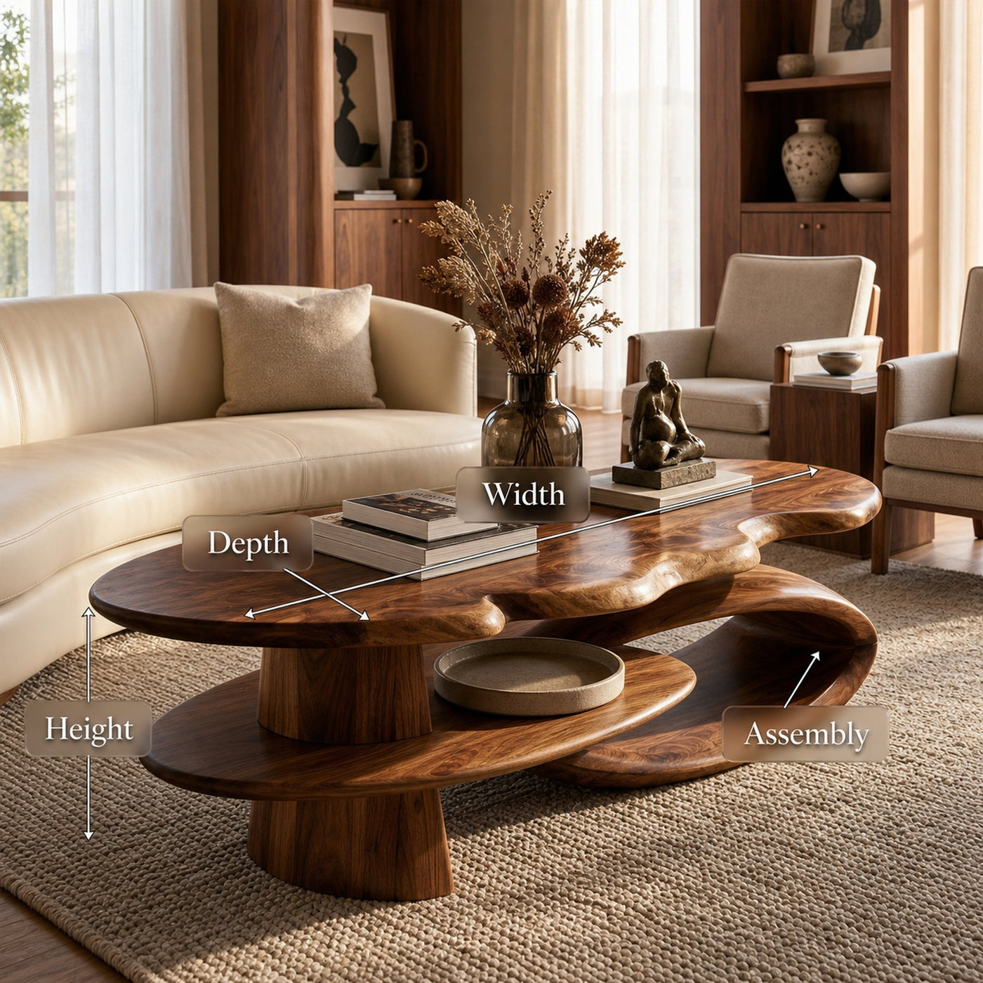 Mid Century Curved Coffee Table Living Room - product view 8