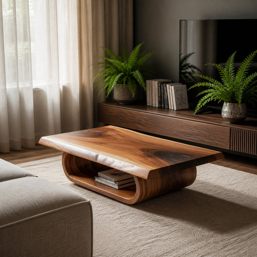 Mid Century Curved Edge Coffee Table Living Room