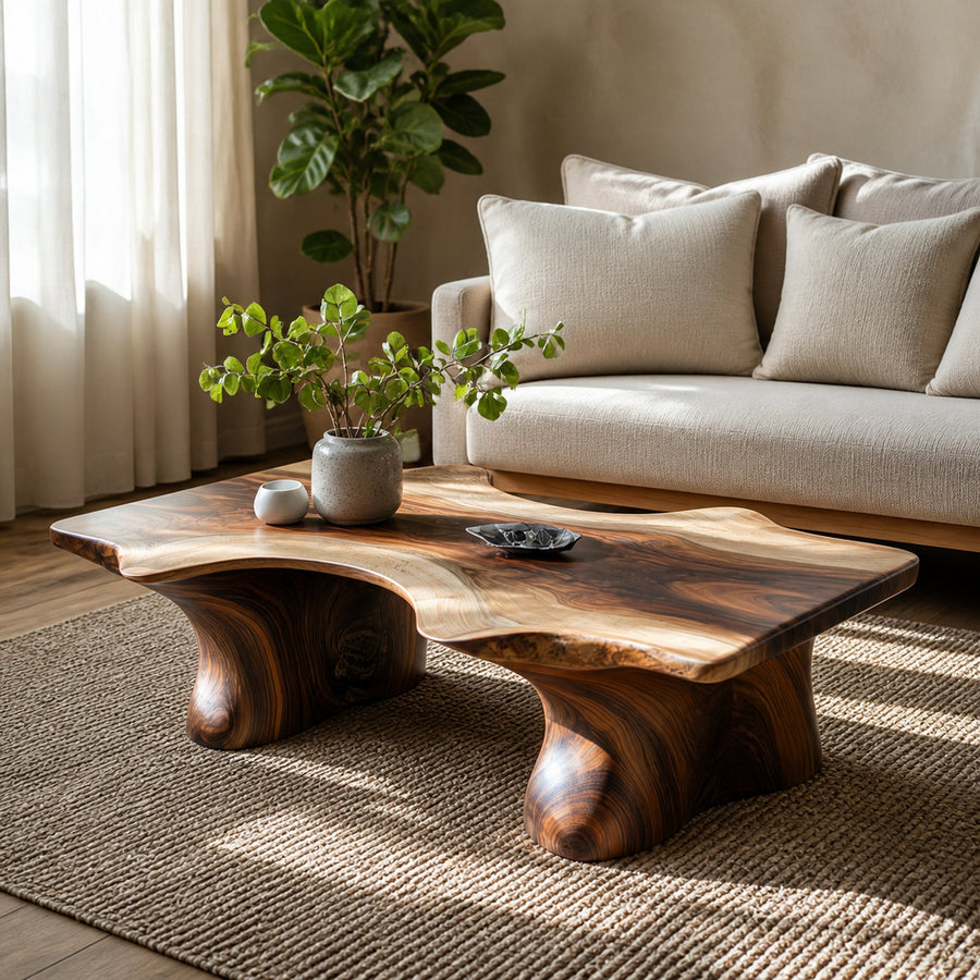 Mid Century Curved Edge Coffee Table Living Room Family Room Decor